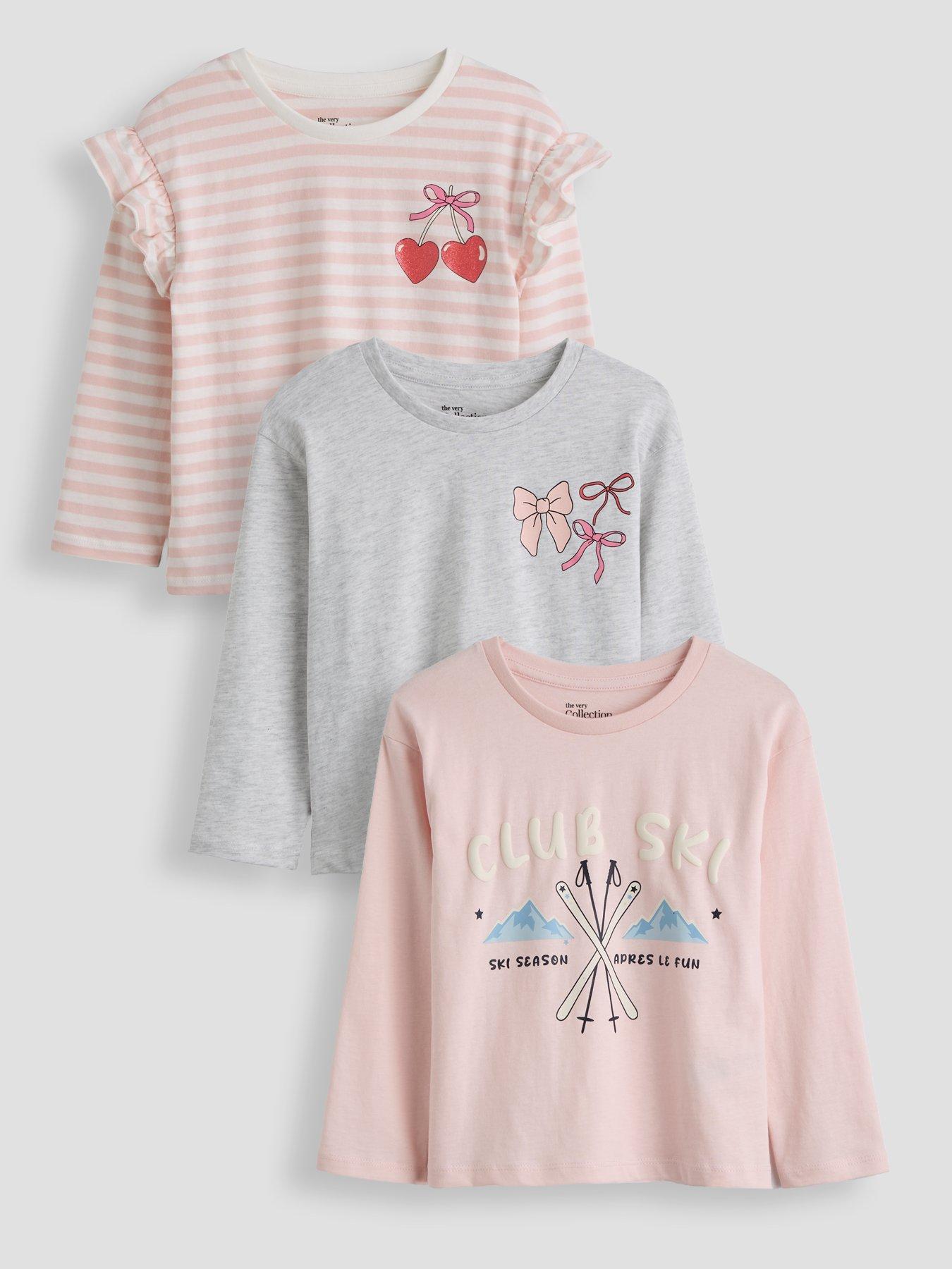 The Very Collection Girls 3 Pack Long Sleeve T-Shirts - Multi