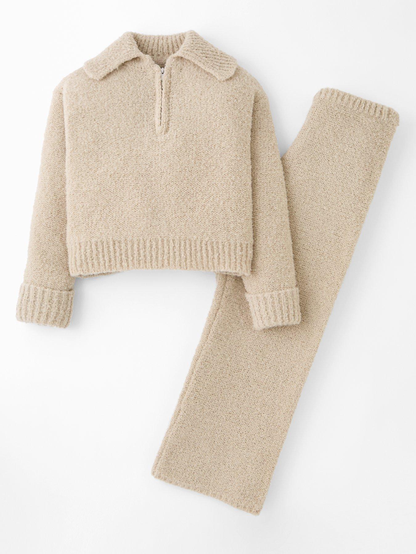 The Very Collection Girls Half Zip Knit Set - Oatmeal