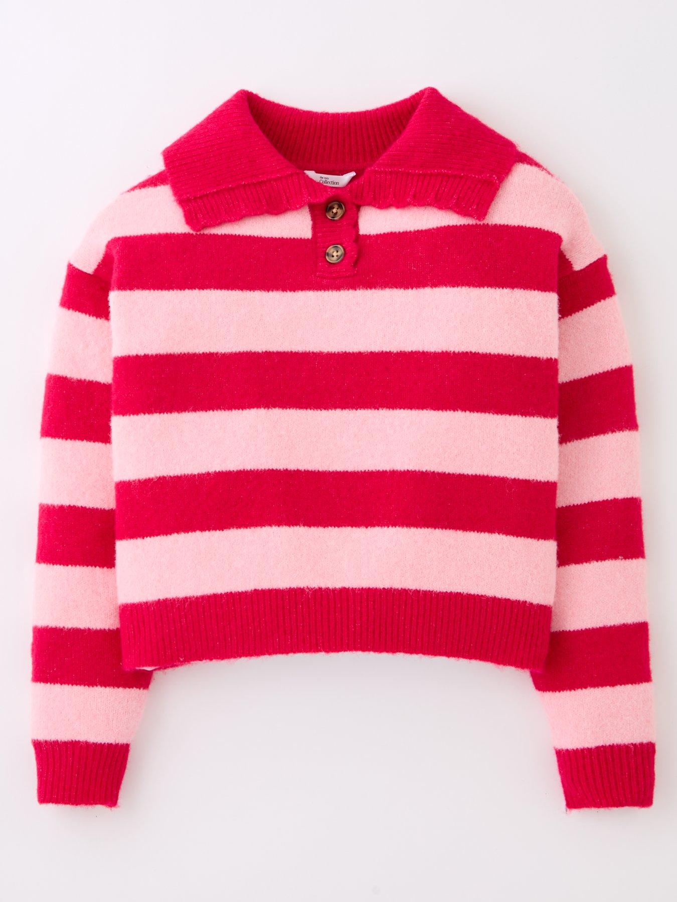 The Very Collection Girls Henley Stripe Knit - Pink