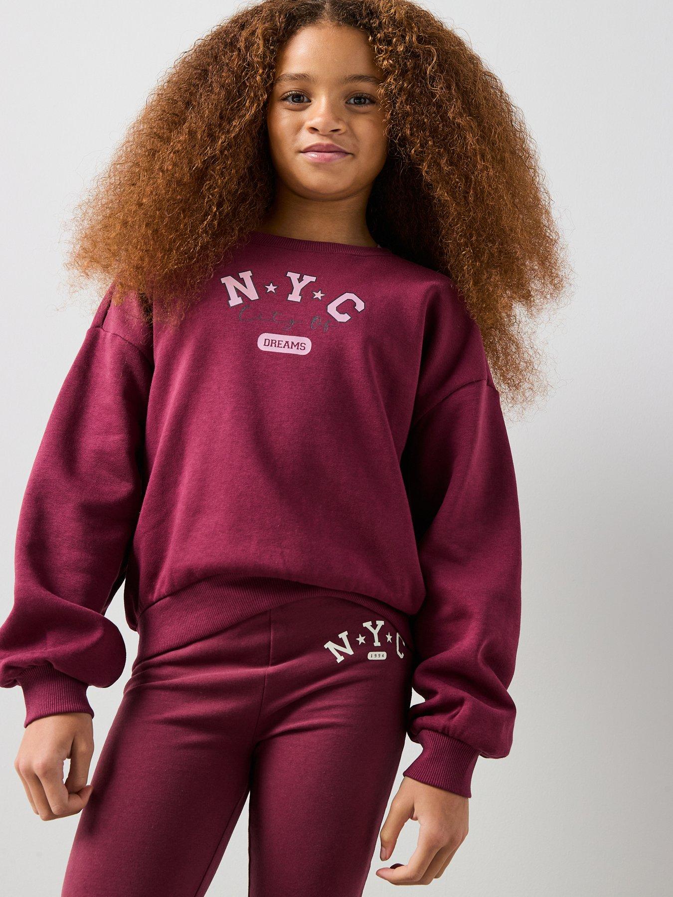 The Very Collection Girls NYC Graphic Sweatshirt - Burgundy/Pink