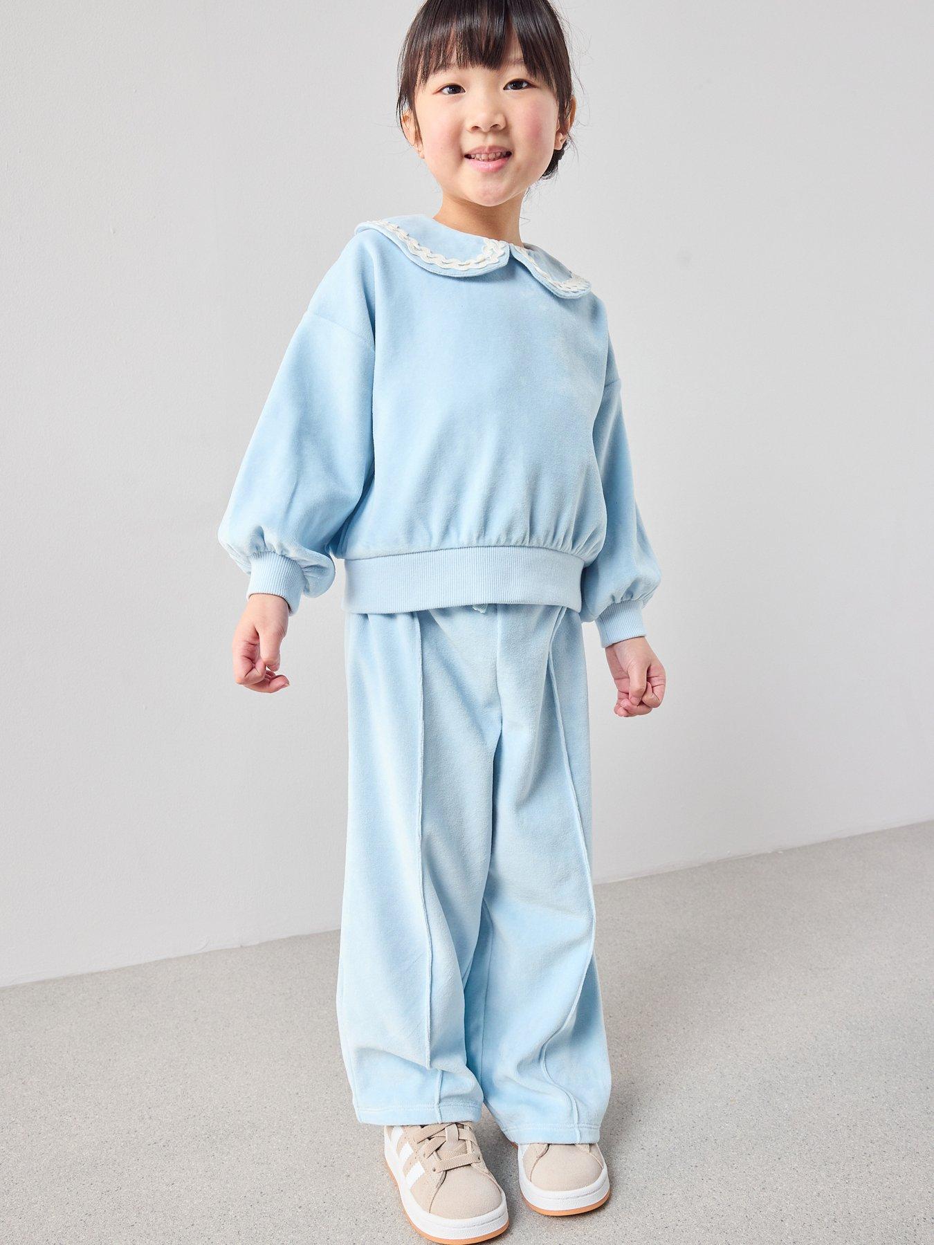 Image 1 of 7 of The Very Collection Girls Velour Tracksuit With Collar Detail - Blue