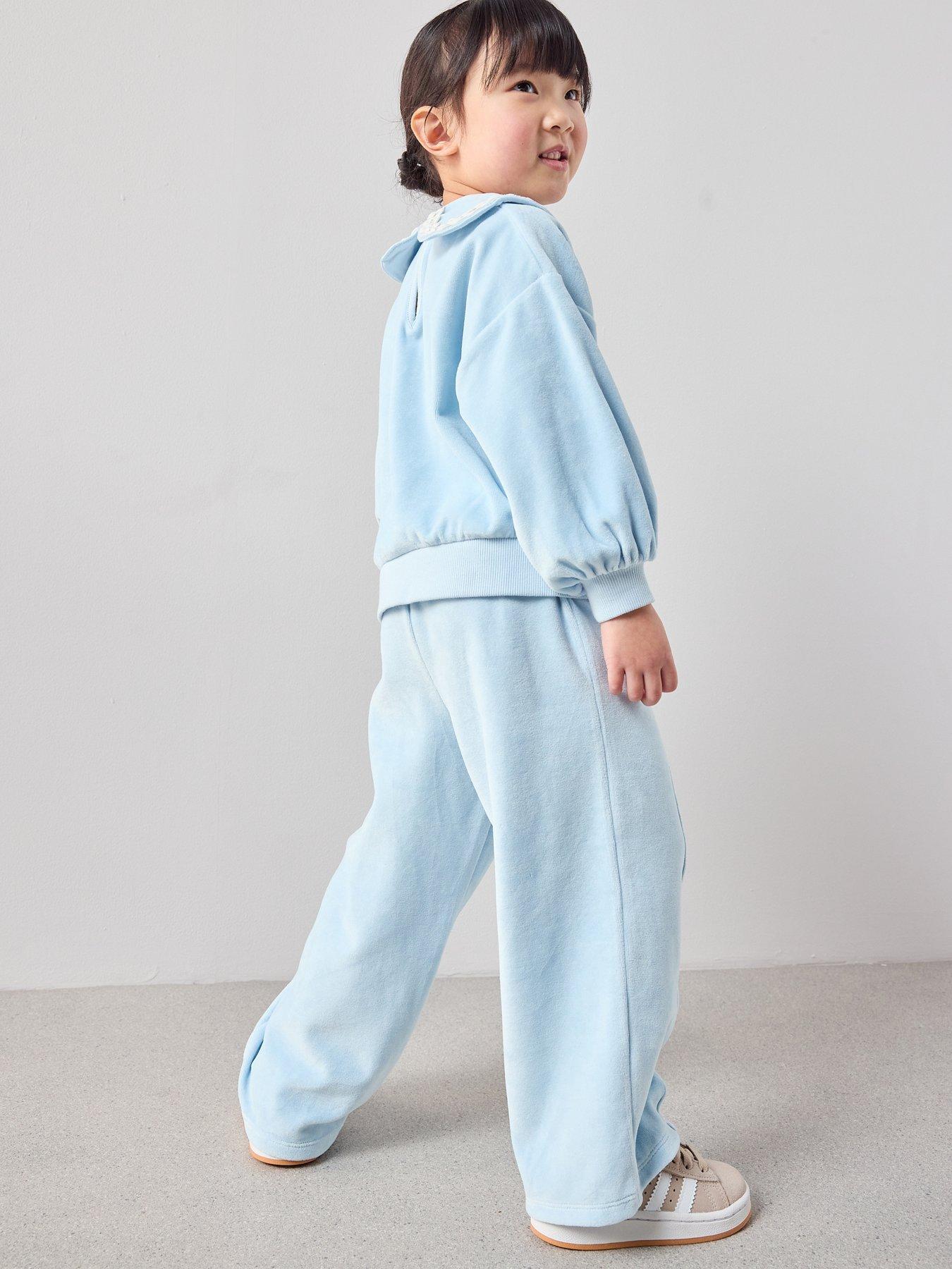 Image 2 of 7 of The Very Collection Girls Velour Tracksuit With Collar Detail - Blue