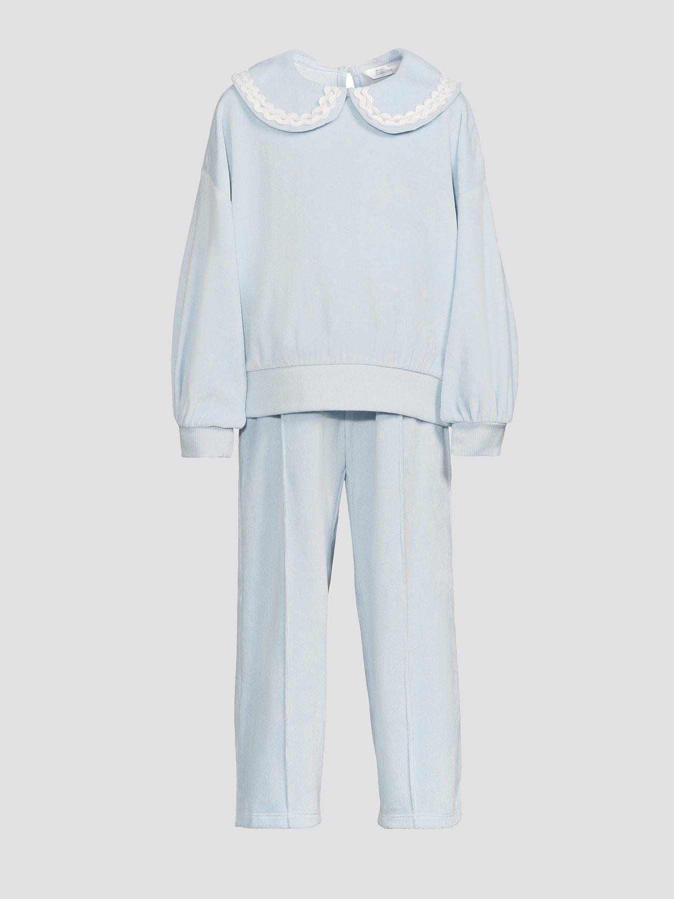 Image 7 of 7 of The Very Collection Girls Velour Tracksuit With Collar Detail - Blue