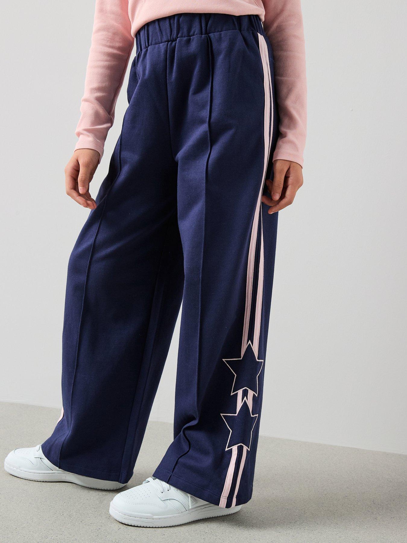 The Very Collection Girls Star Side Piping Wide Leg Joggers - Navy