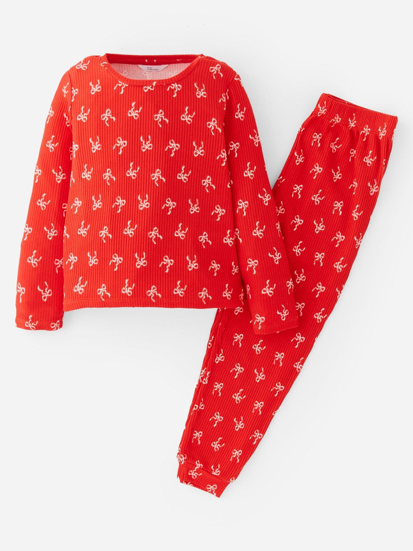 The Very Collection Girls Rib Jersey Bow Pyjamas - Red