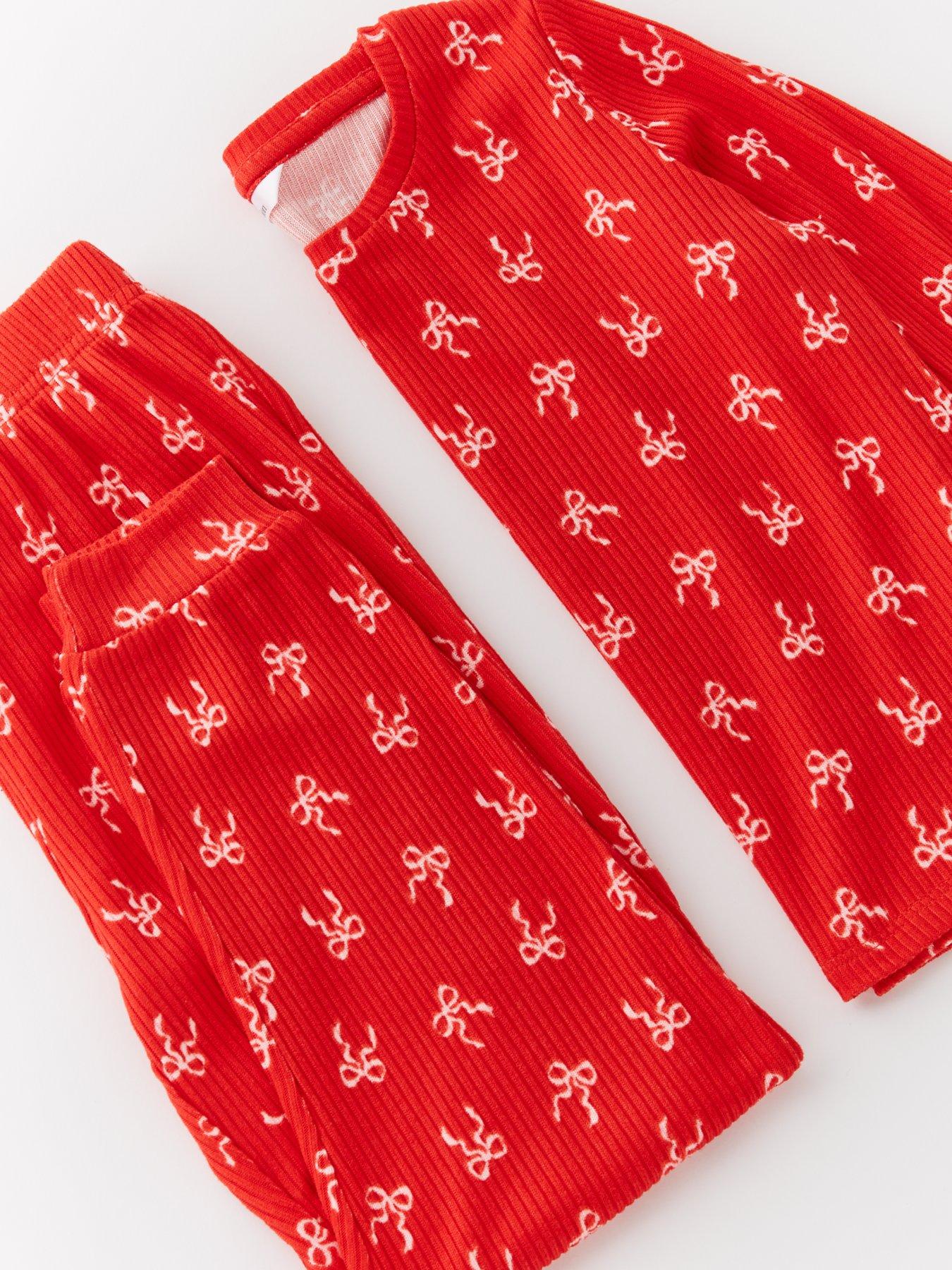 Image 3 of 4 of The Very Collection Girls Rib Jersey Bow Pyjamas - Red