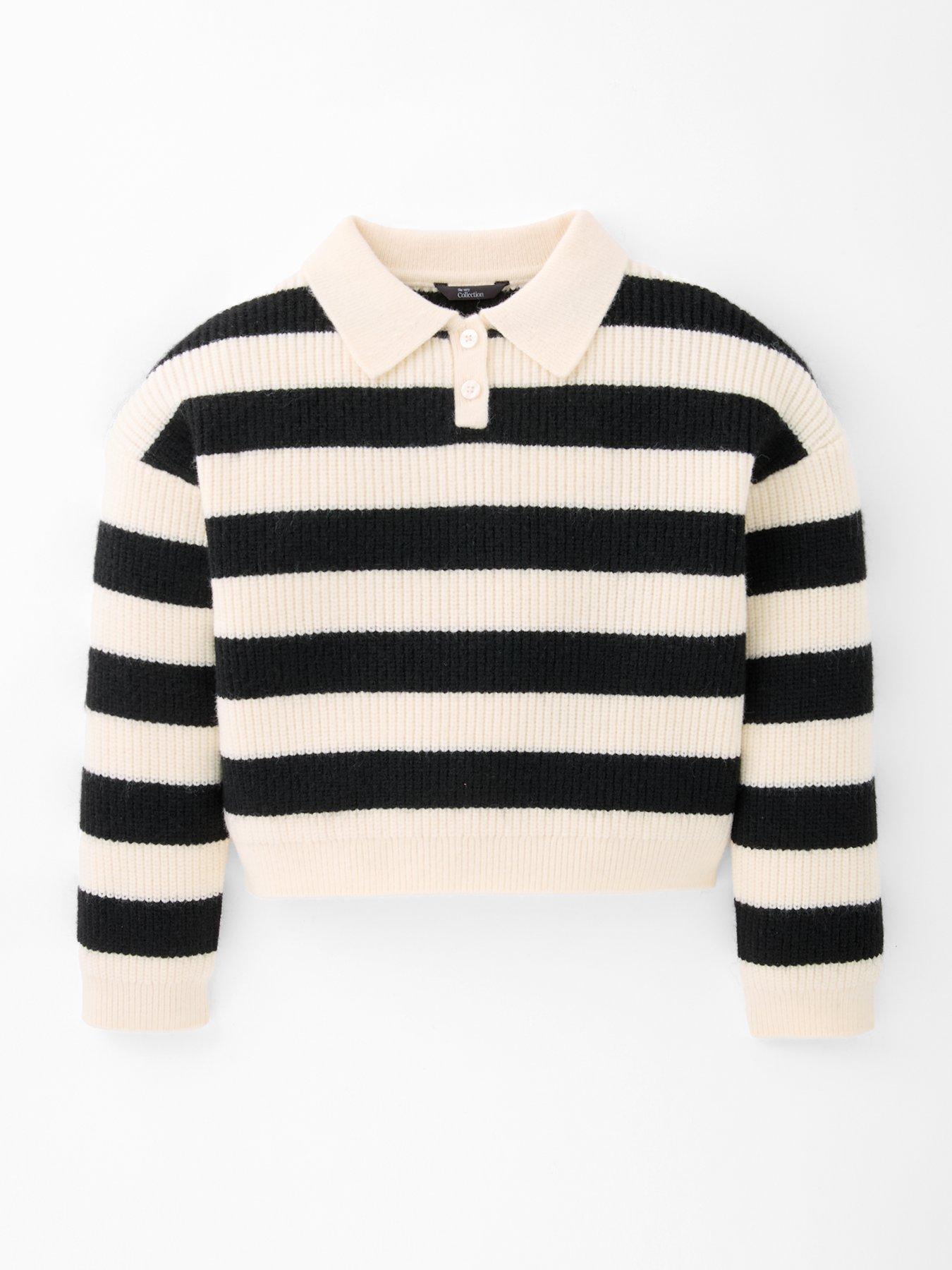 The Very Collection Girls Striped Knit Jumper - White