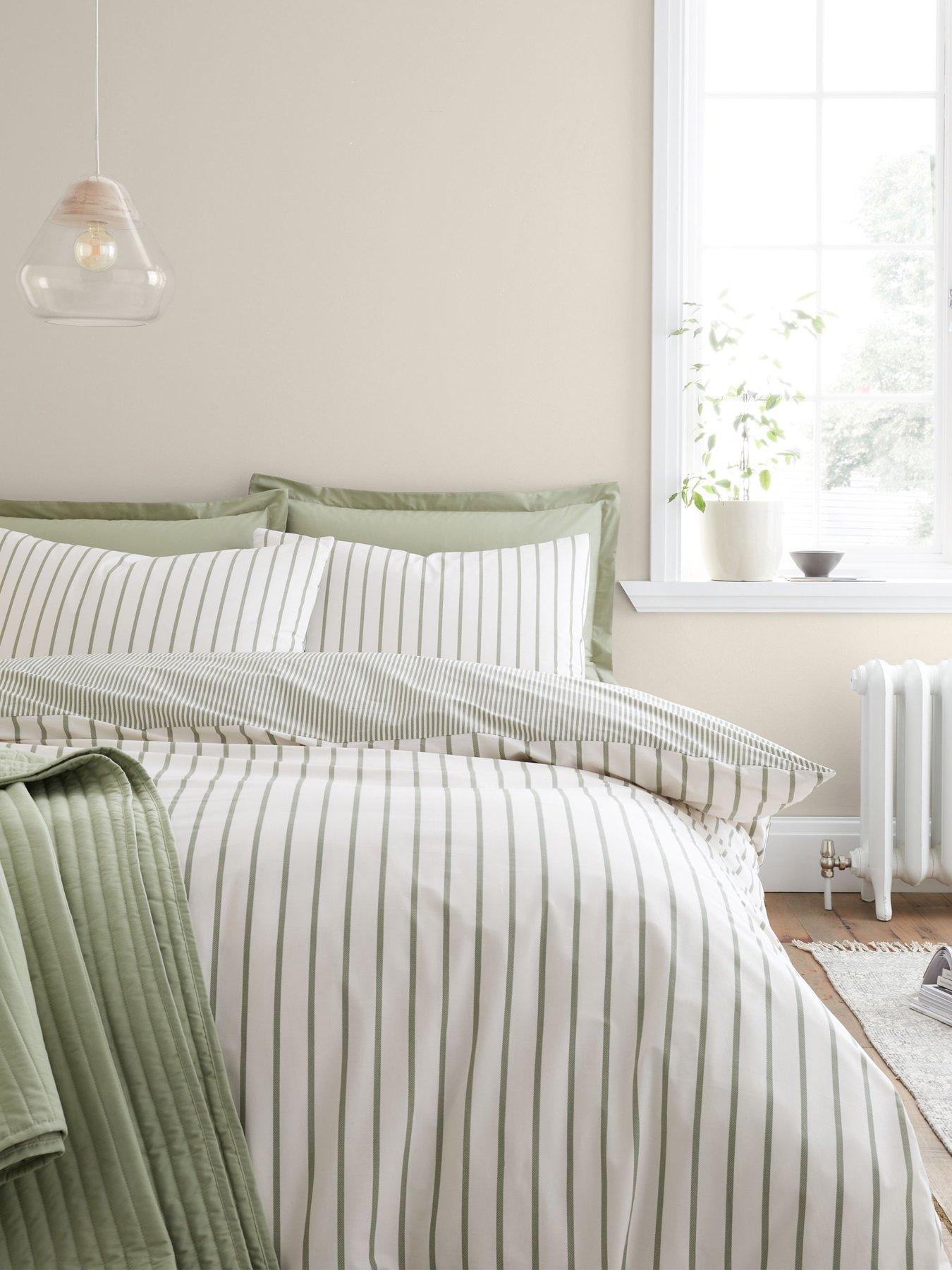 Image 1 of 7 of Bianca Hampton Stripe 200 Thread Count Cotton Reversible Duvet Set Green