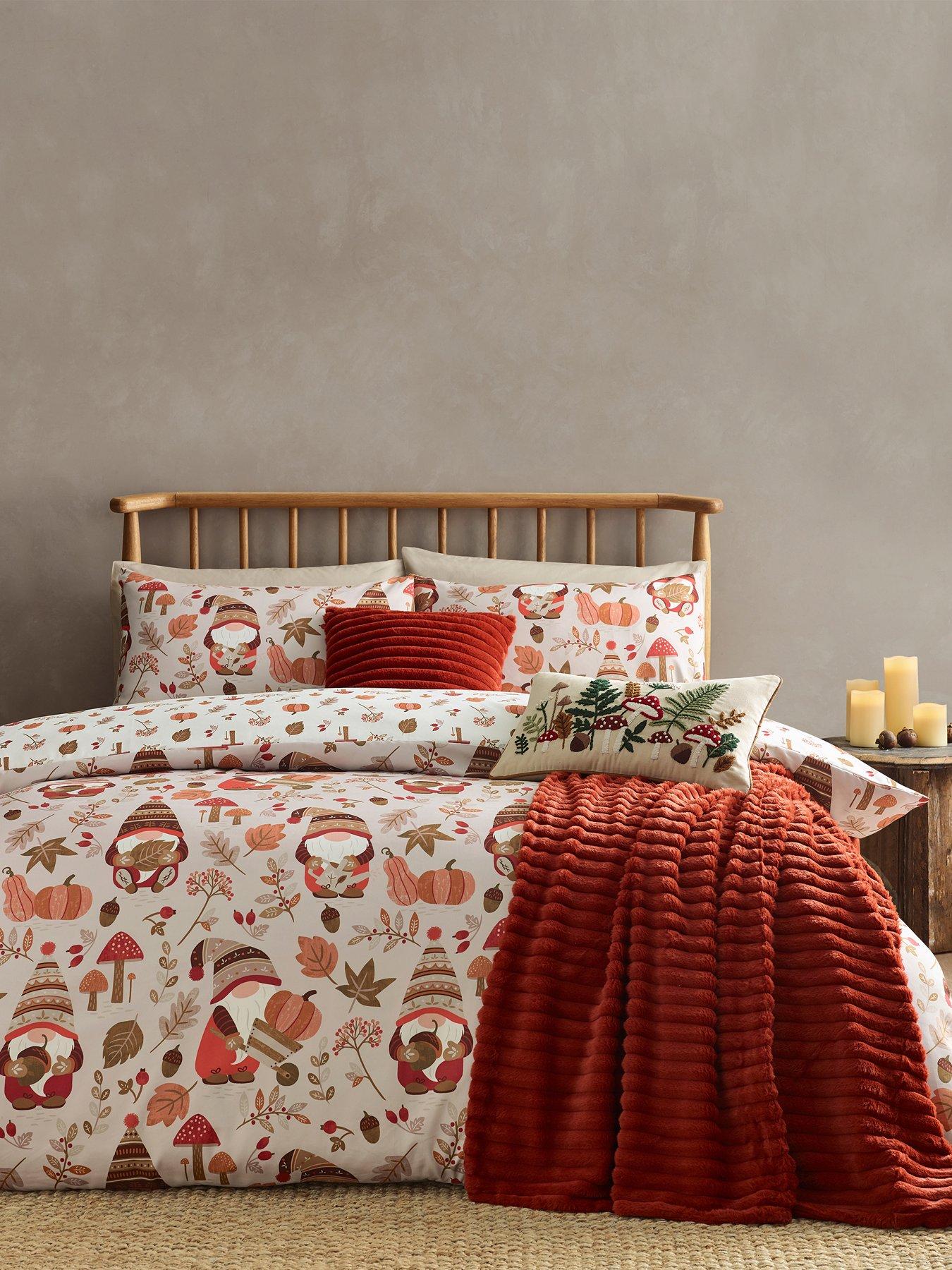 Catherine Lansfield Woodland Autumn Pumpkin Gonks Duvet Cover Set Natural