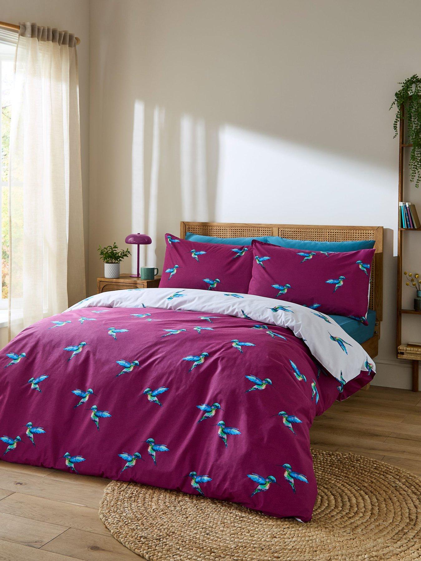 Their Nibs Hummingbird 100% Cotton Reversible Duvet Set Plum