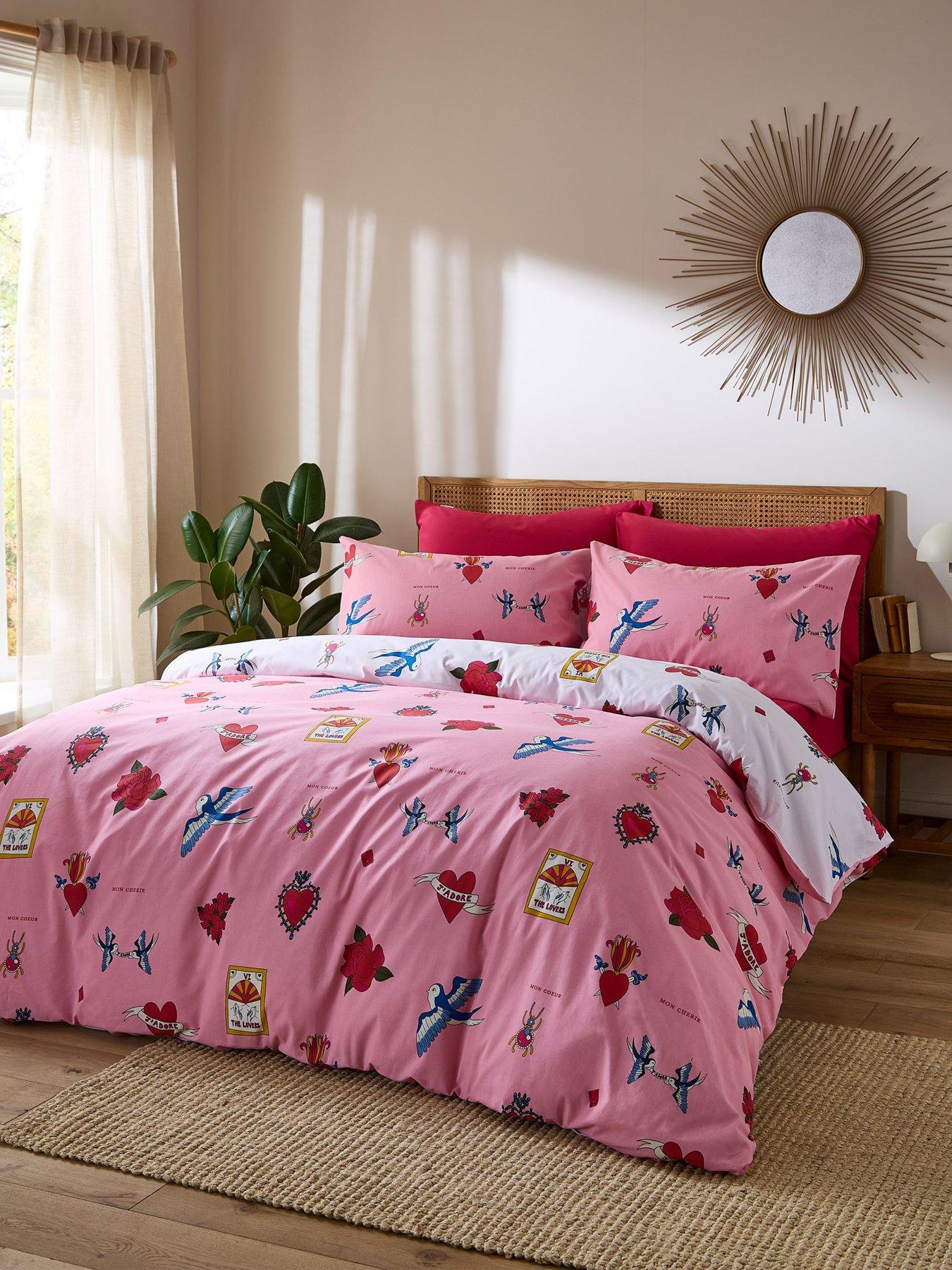 Their Nibs Mon Coeur 100% Cotton Reversible Duvet Set Pink