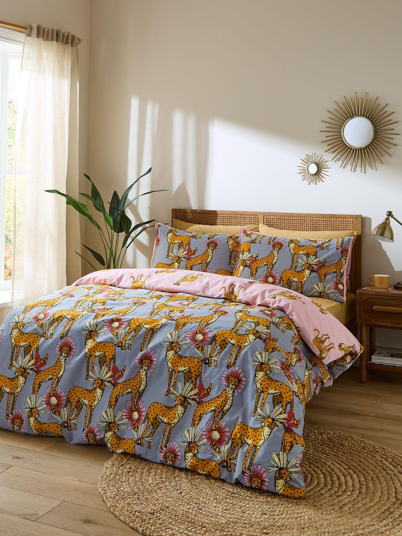 Their Nibs Untamed Cheetah 100% Cotton Reversible Duvet Set Grey