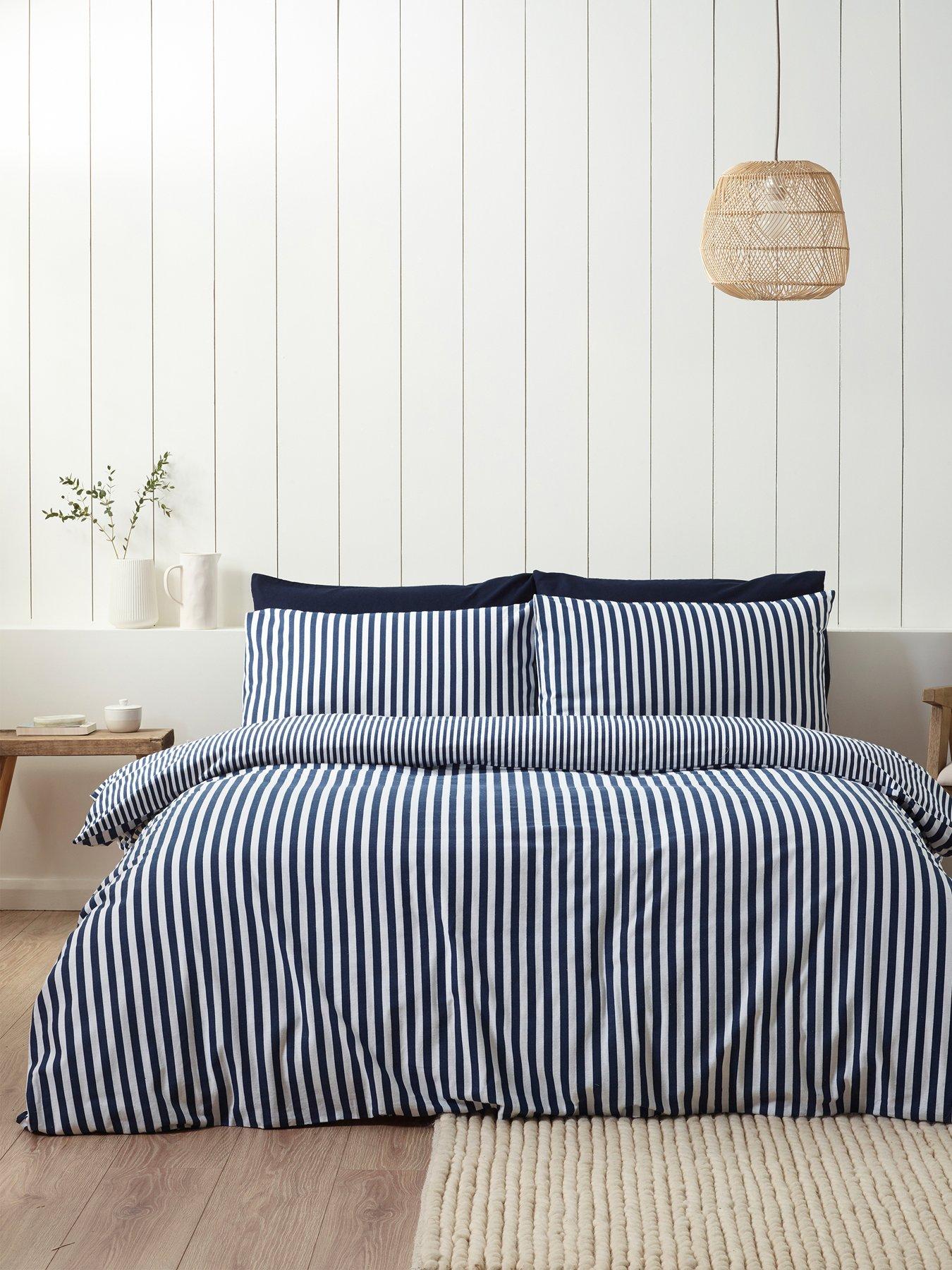 undefined Brushed Cotton Stripe Duvet Set- Super King