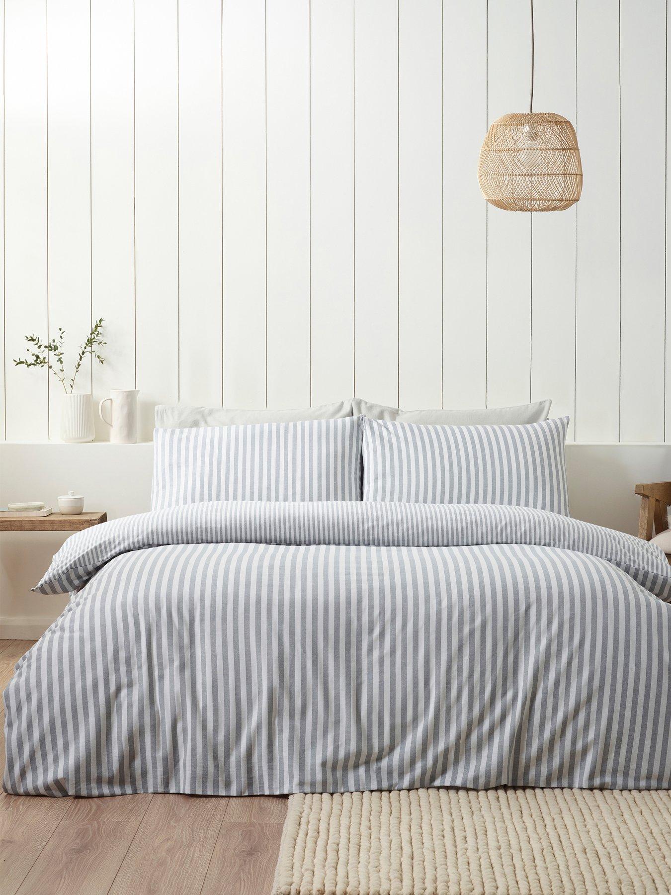 undefined Brushed Cotton Stripe Duvet Set- Double