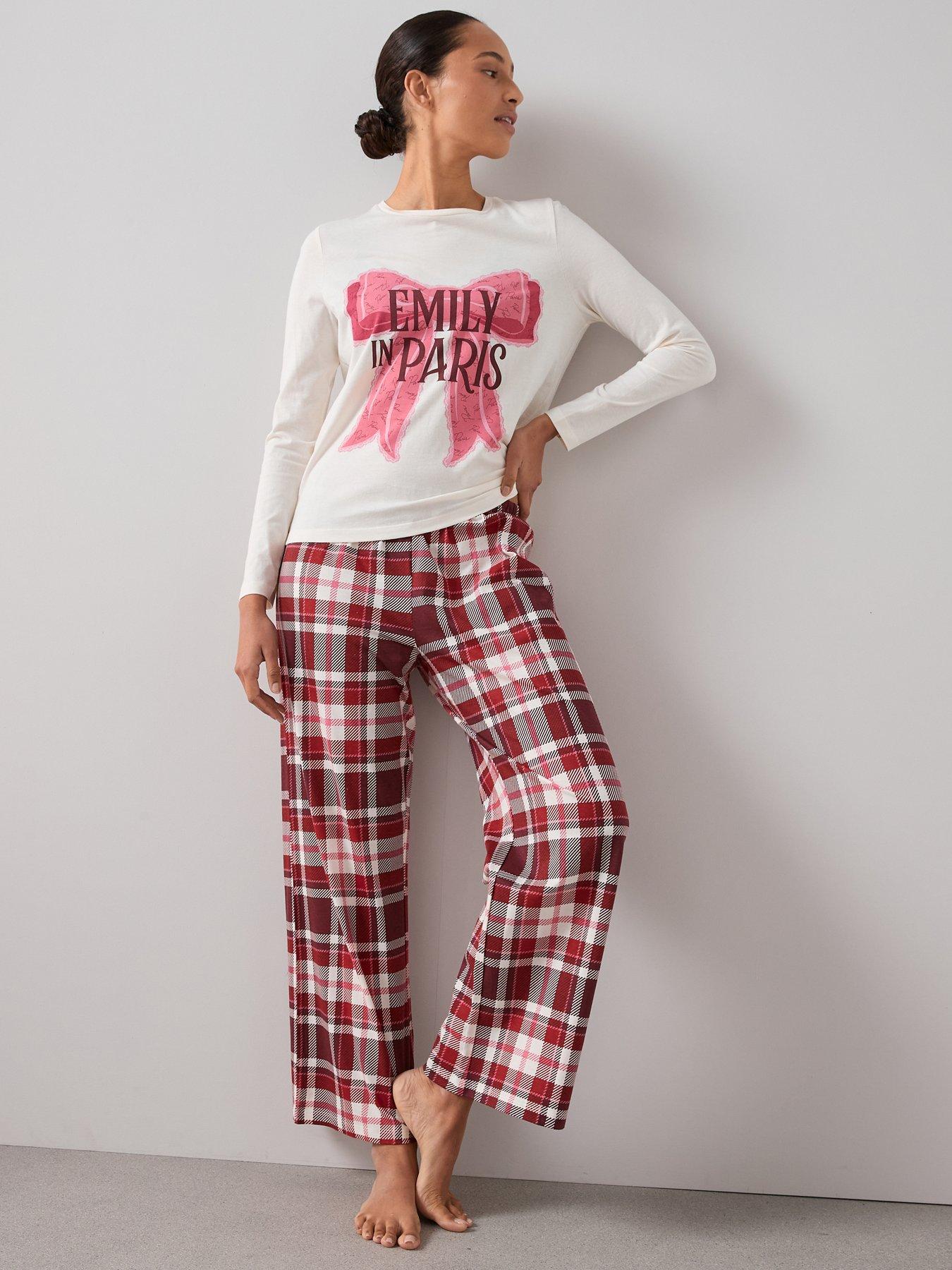 Image 1 of 7 of The Very Collection Emily In Paris Bow Print Long Leg Pyjama Set - Multi