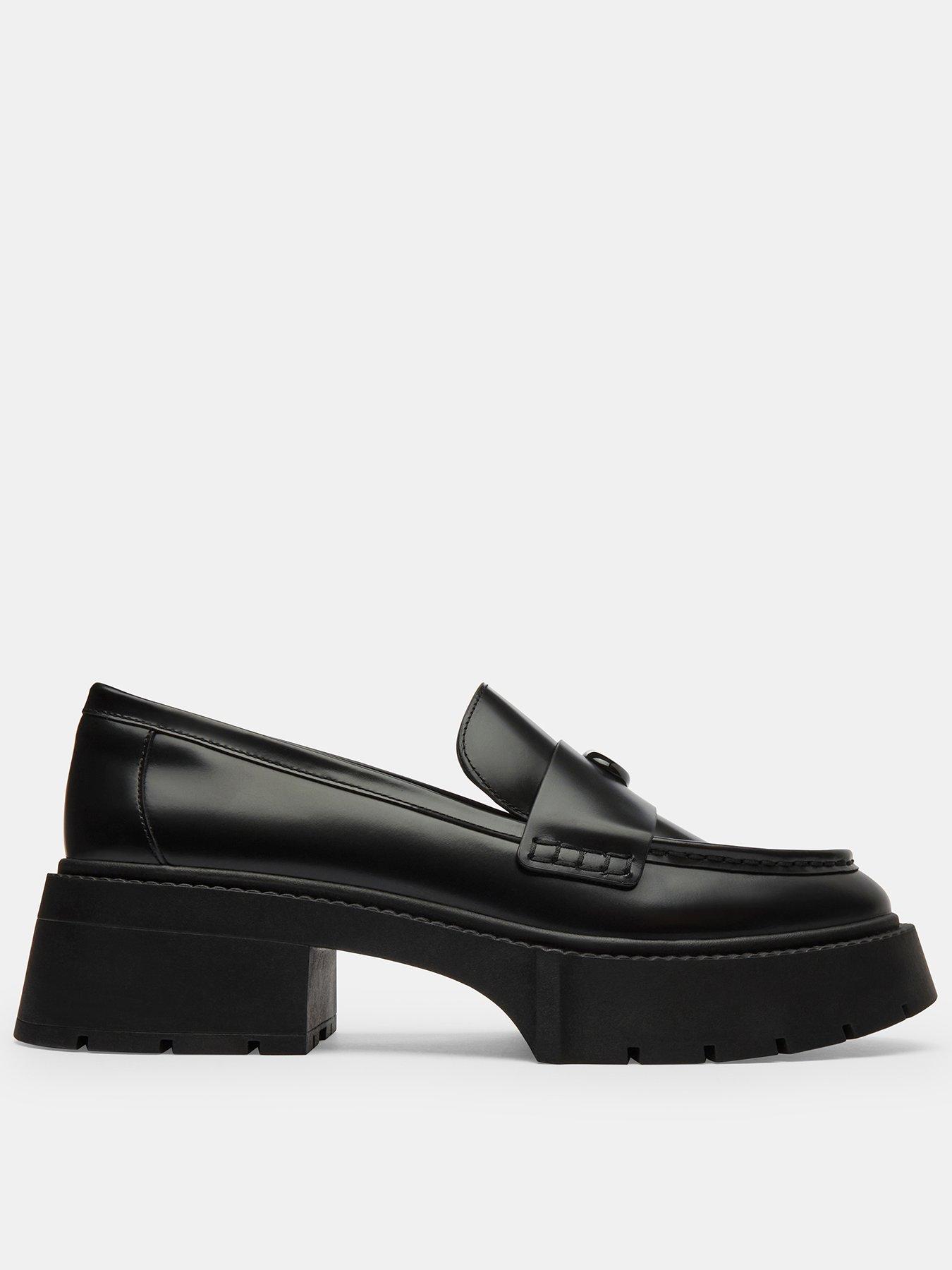 COACH Leah Platform Leather Loafer - Black