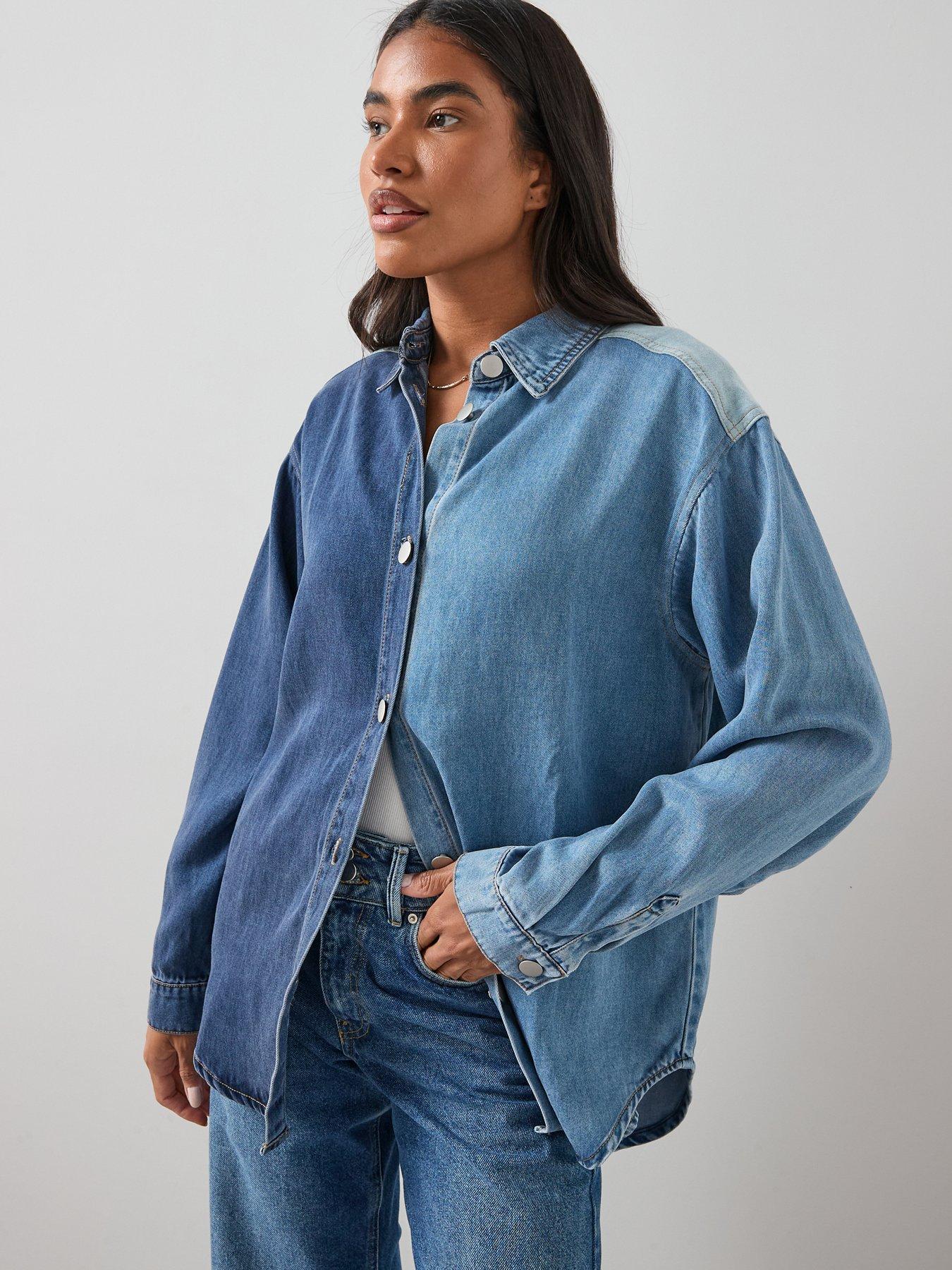 The Very Collection Contrast Wash Oversized Denim Shirt - Mid Wash