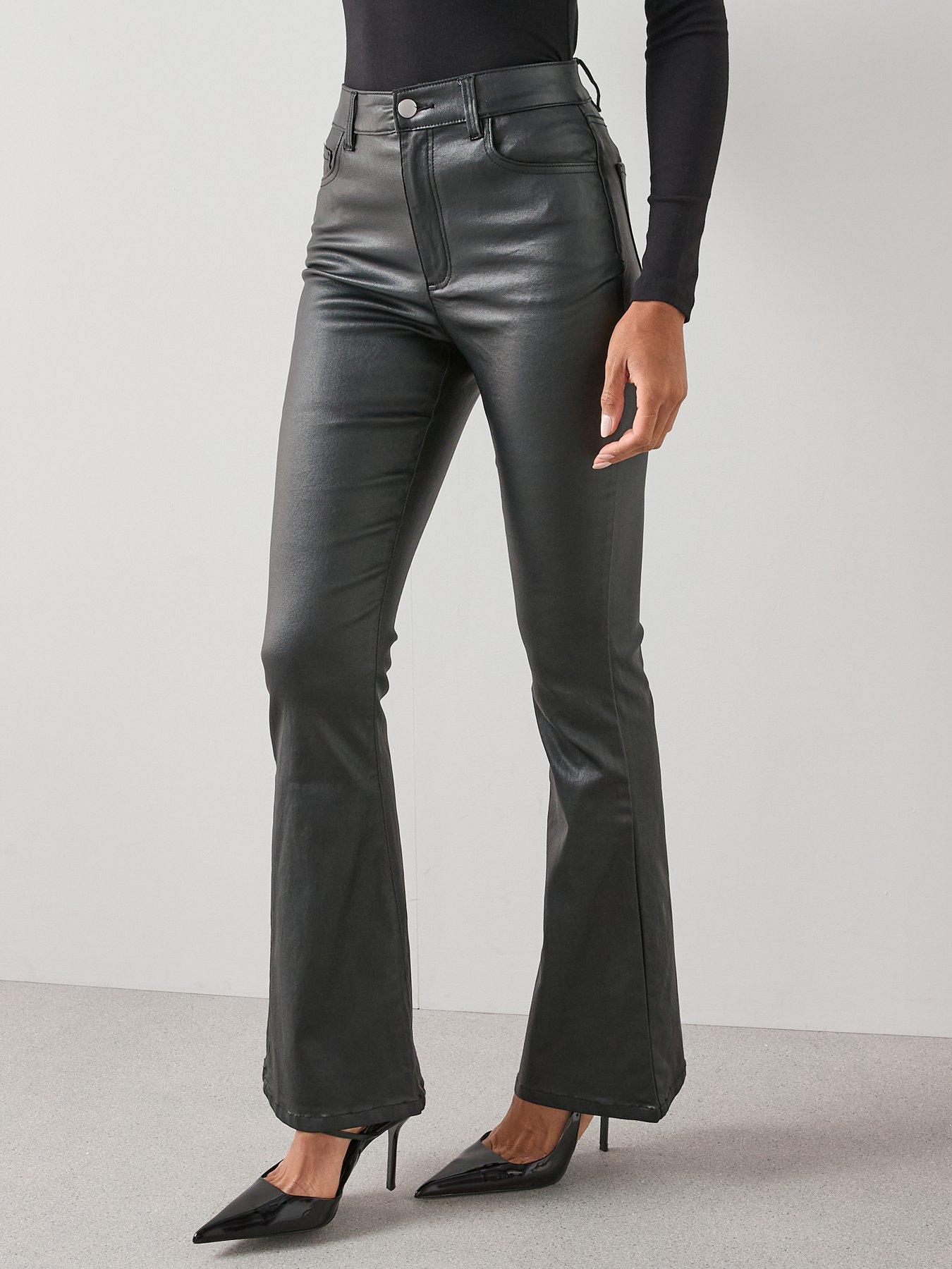 Image 1 of 7 of The Very Collection Coated Denim Soft Flare Jeans - Black