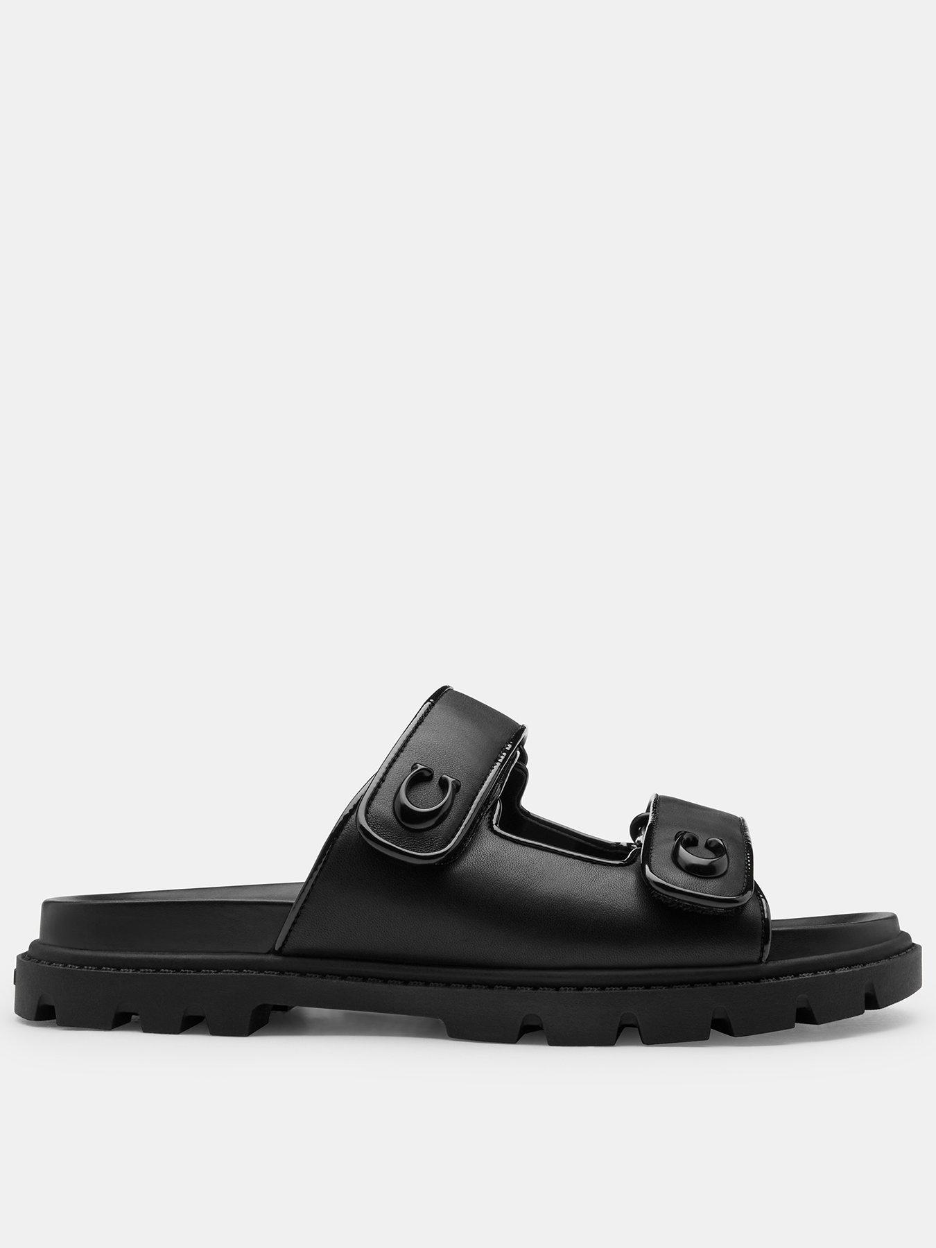 COACH Sculpted C Leather Double Band Sandal - Black