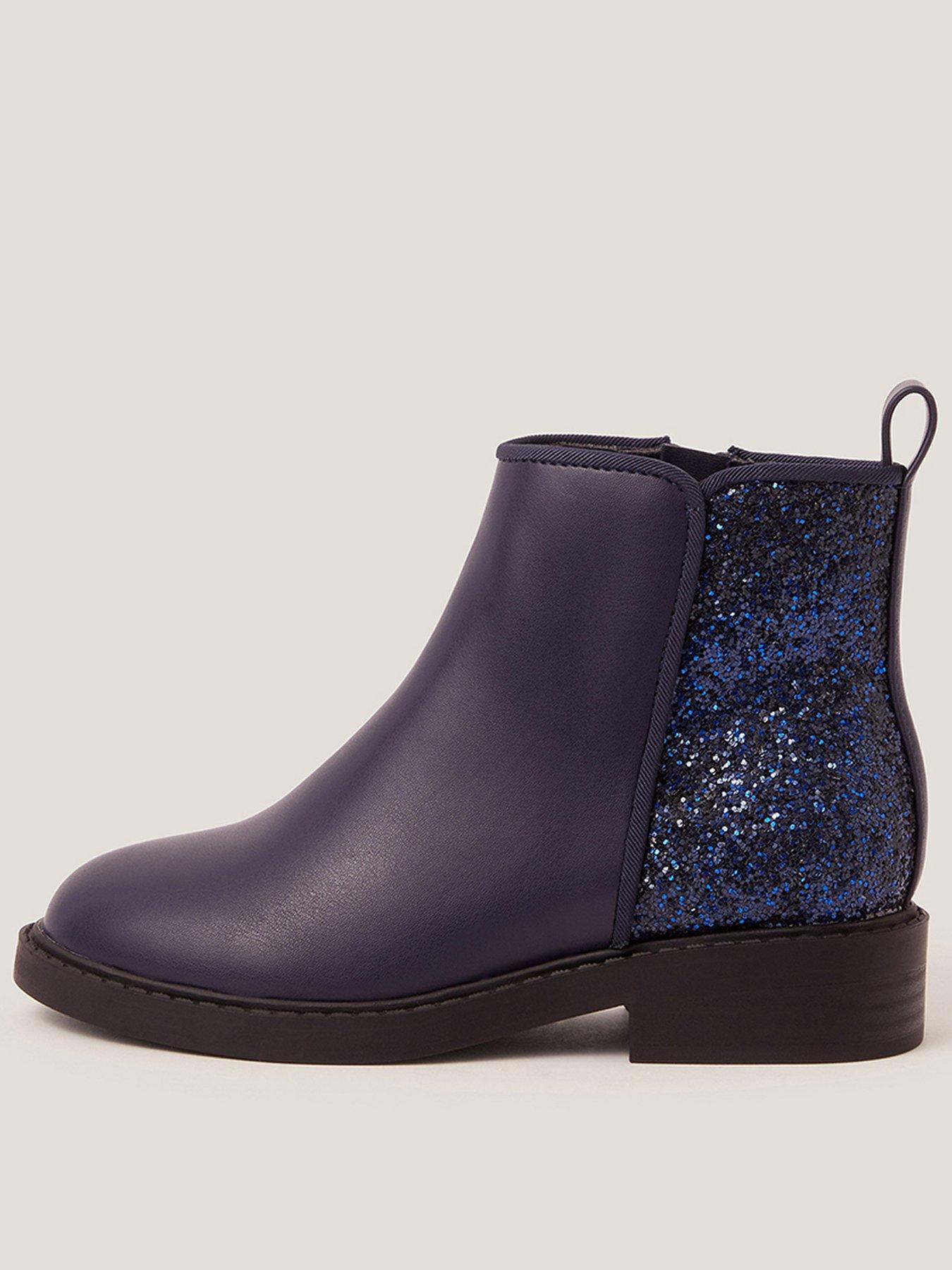 undefined Girls Glitter Contrast Boots - Navy