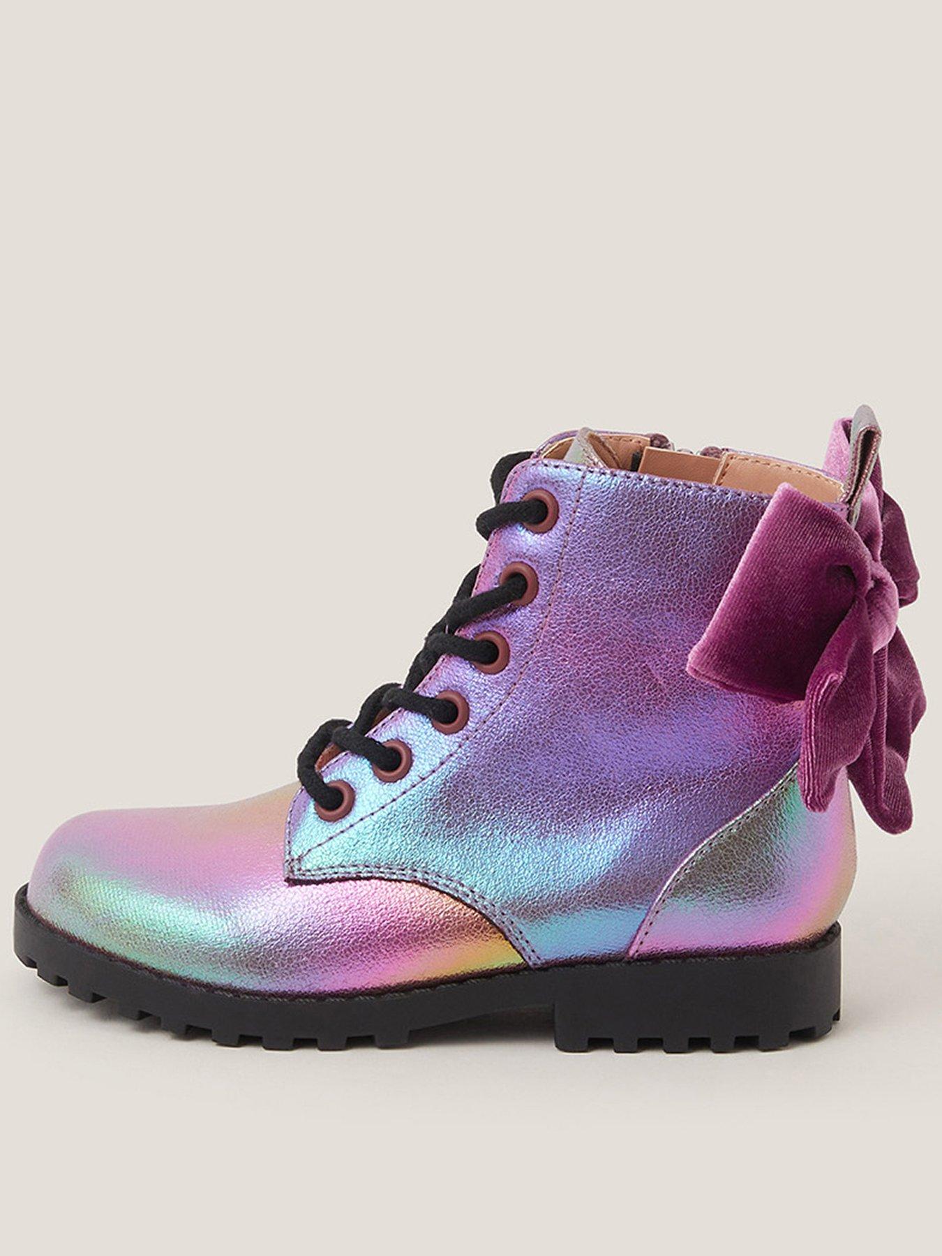 undefined Girls Rainbow Lace Up Boots - Pink