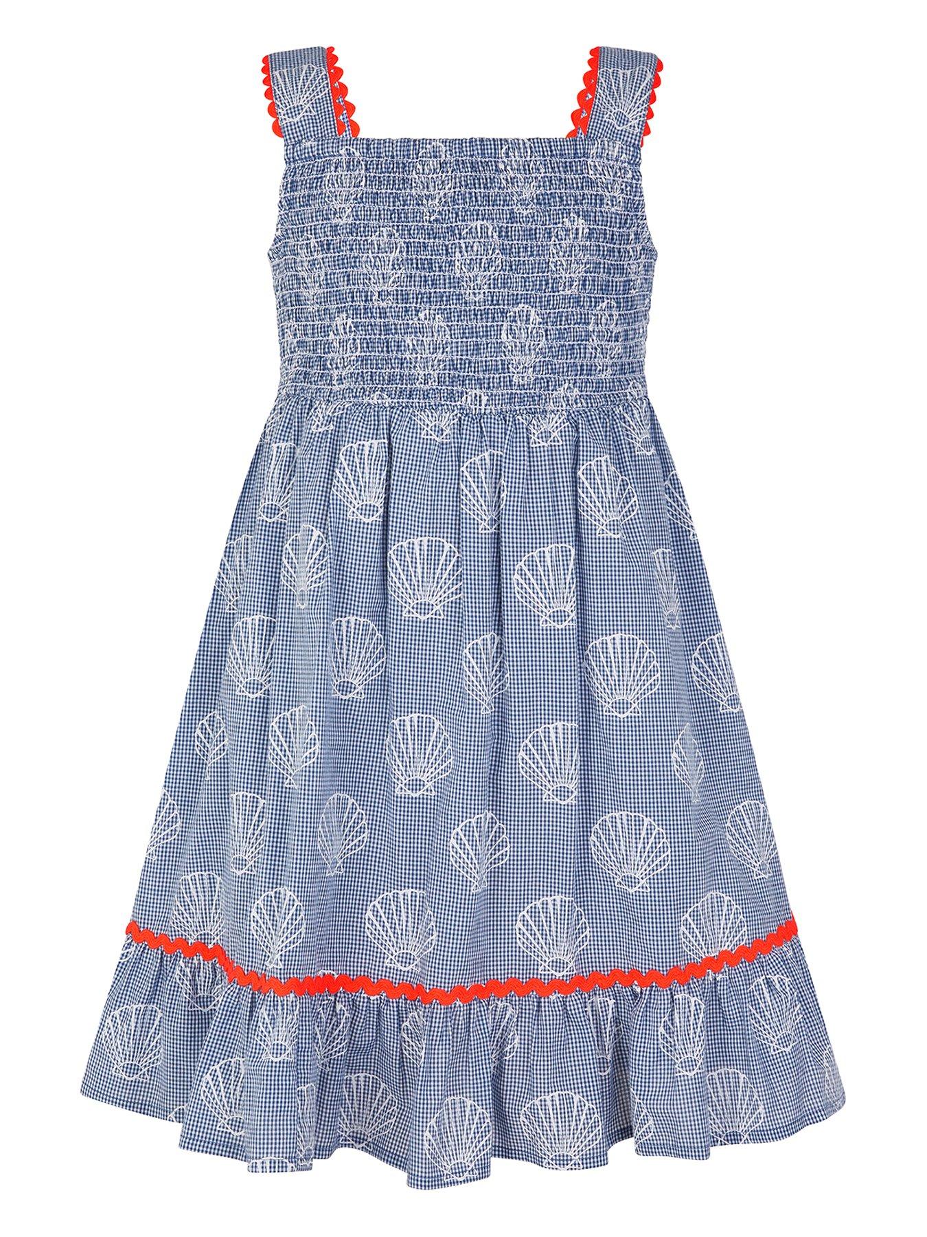 undefined Girls Gingham Shell Printed Dress - Blue