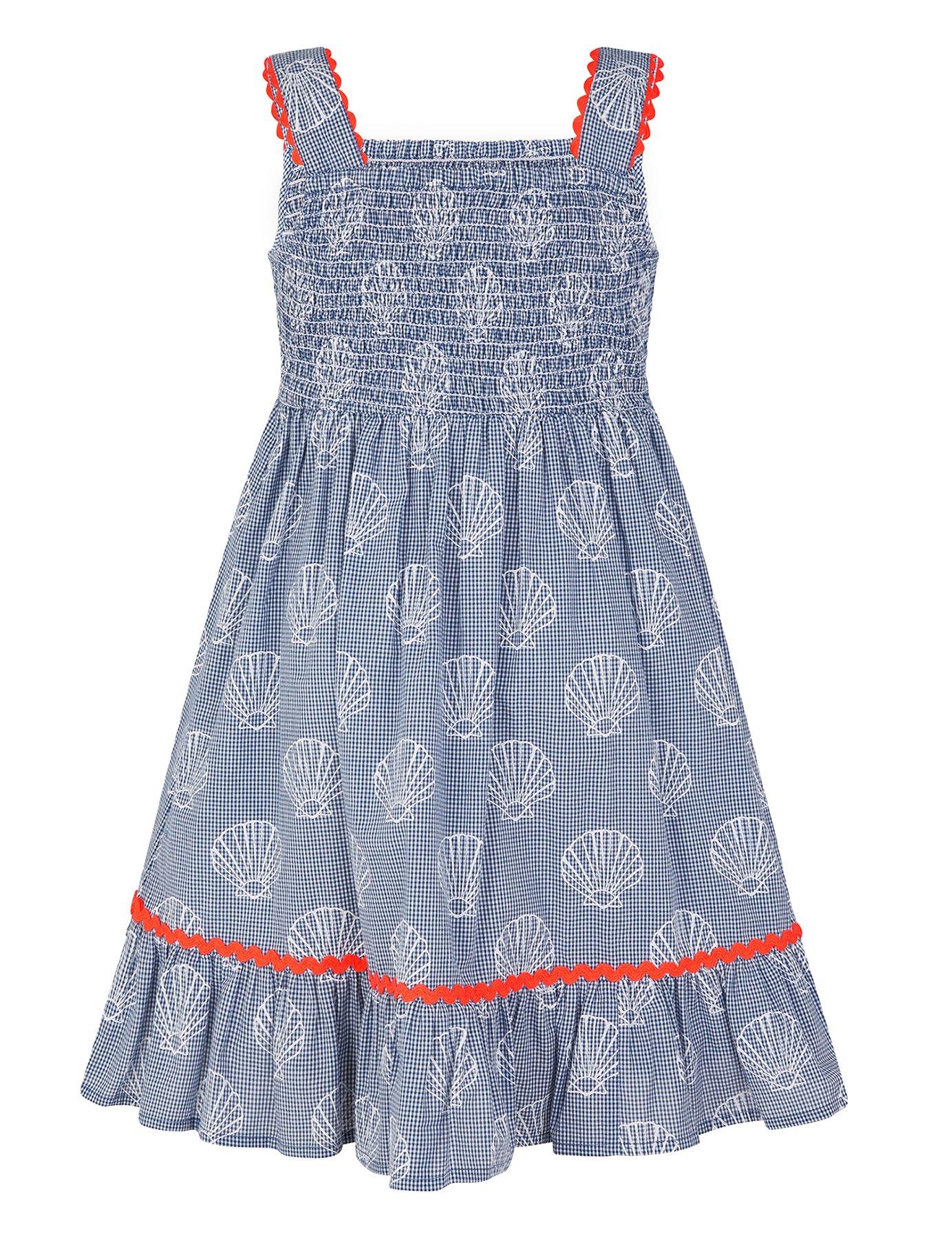 Image 2 of 3 of Monsoon Girls Gingham Shell Printed Dress - Blue