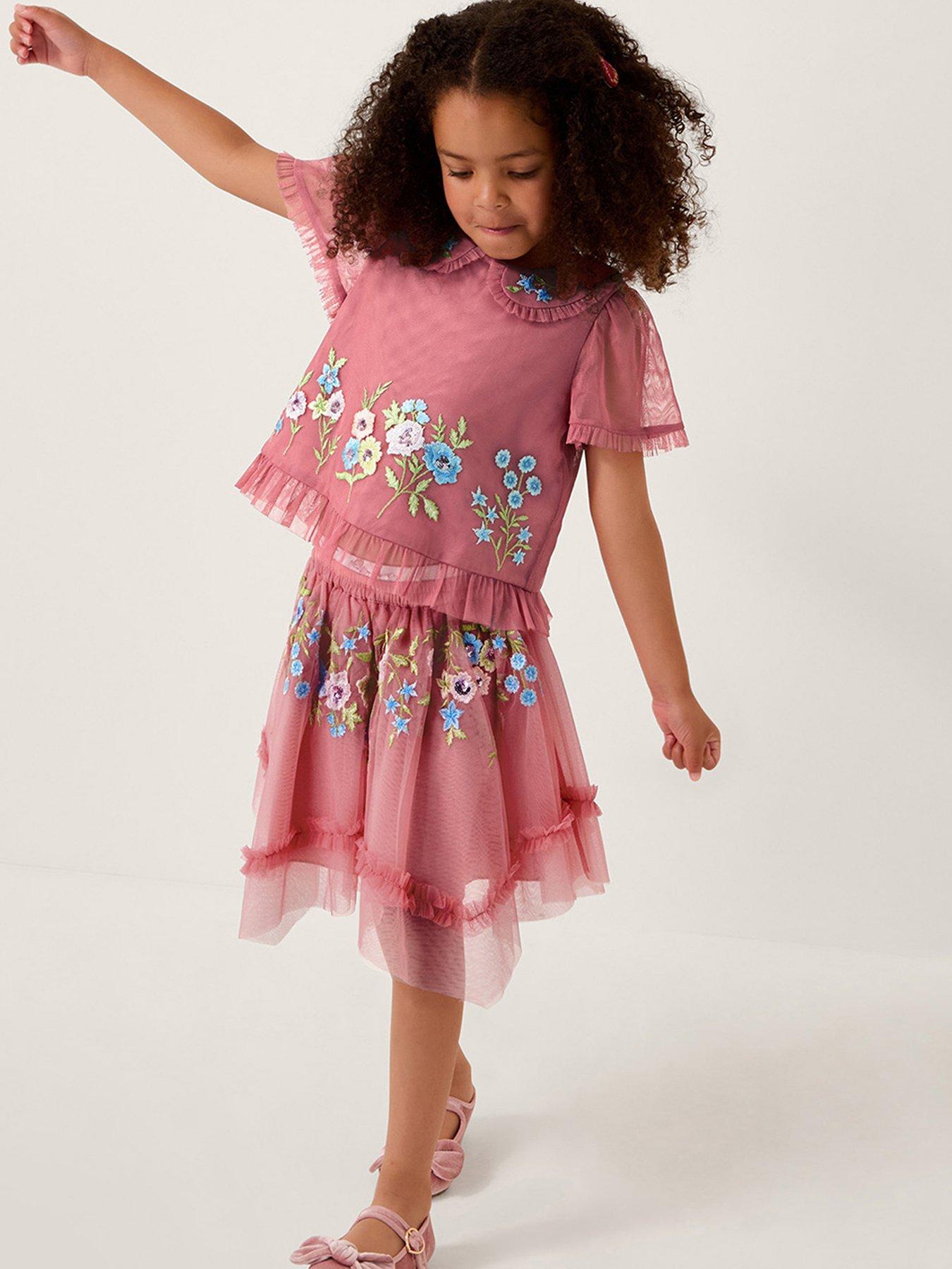 undefined Girls Kristi Embroidered Tulle Skirt - Pink