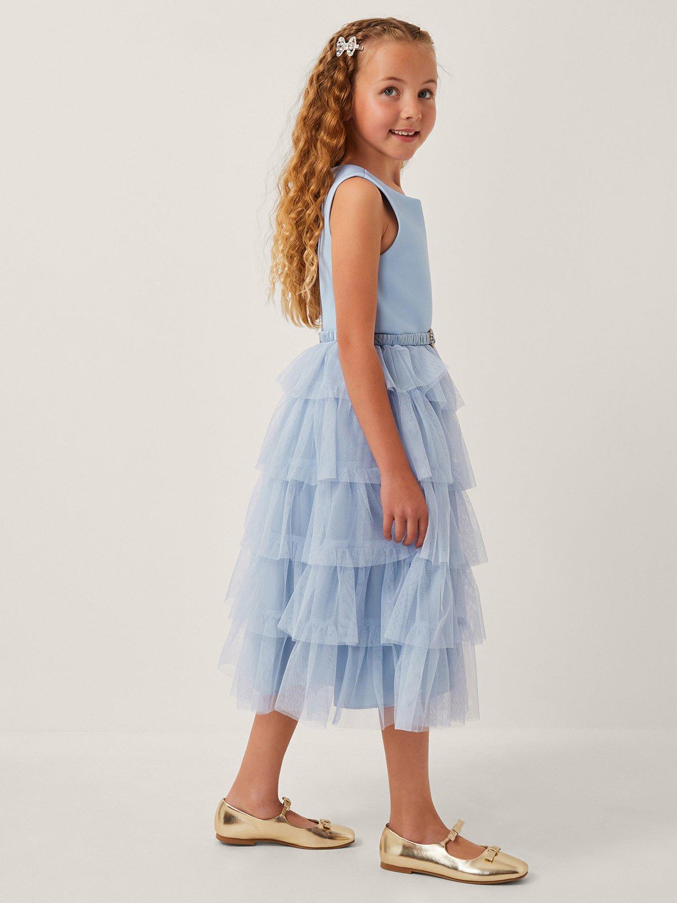 undefined Girls Scuba Belted Ruffle Dress - Blue