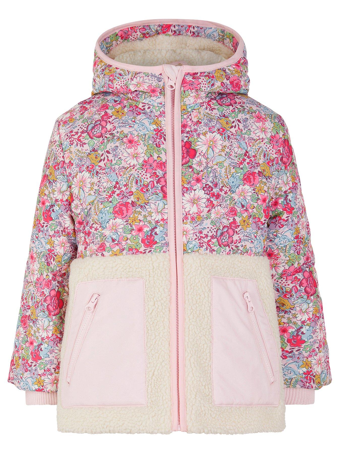 undefined Girls Animal Ditsy Nylon Borg Jacket - Pink