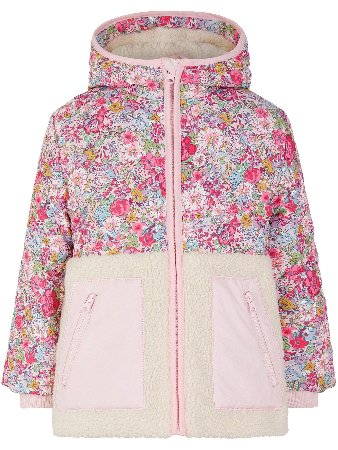 Monsoon Girls Animal Ditsy Nylon Borg Jacket Pink Very