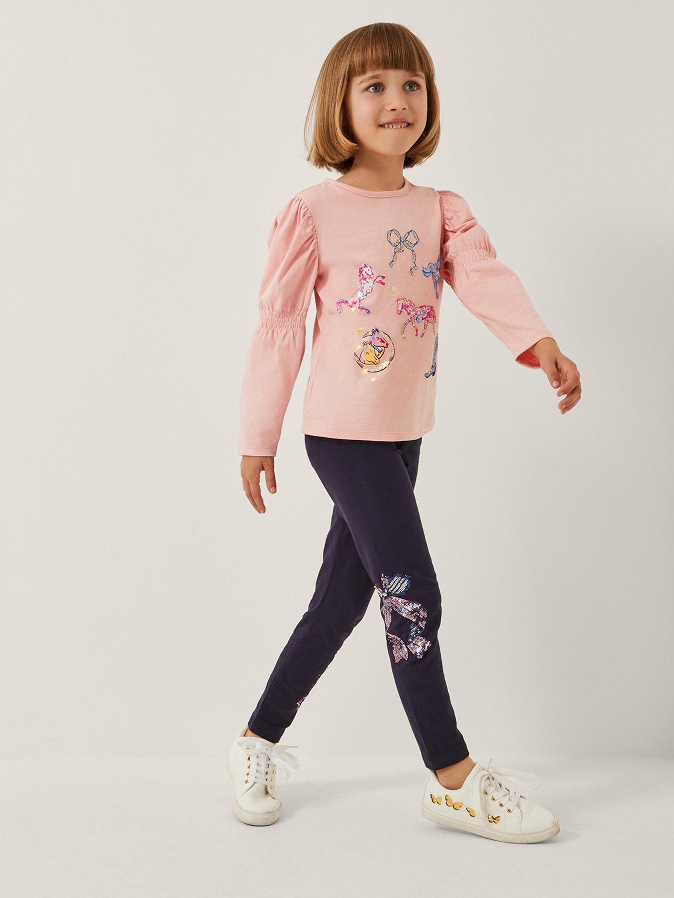 undefined Girls Bow Embroidered Leggings - Navy