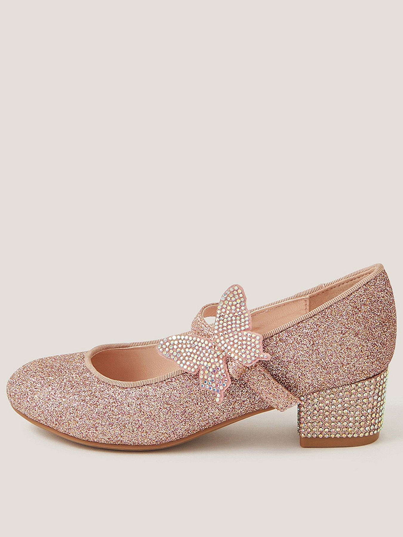 undefined Girls Glitter Sparkle Butterfly Heel Shoes - Pink