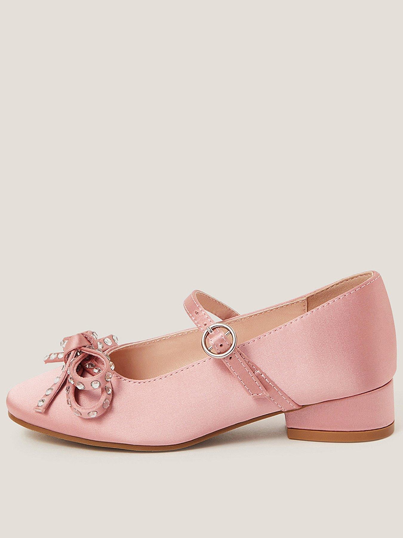 undefined Girls Diamante Bow Mini Heel Shoes - Pink