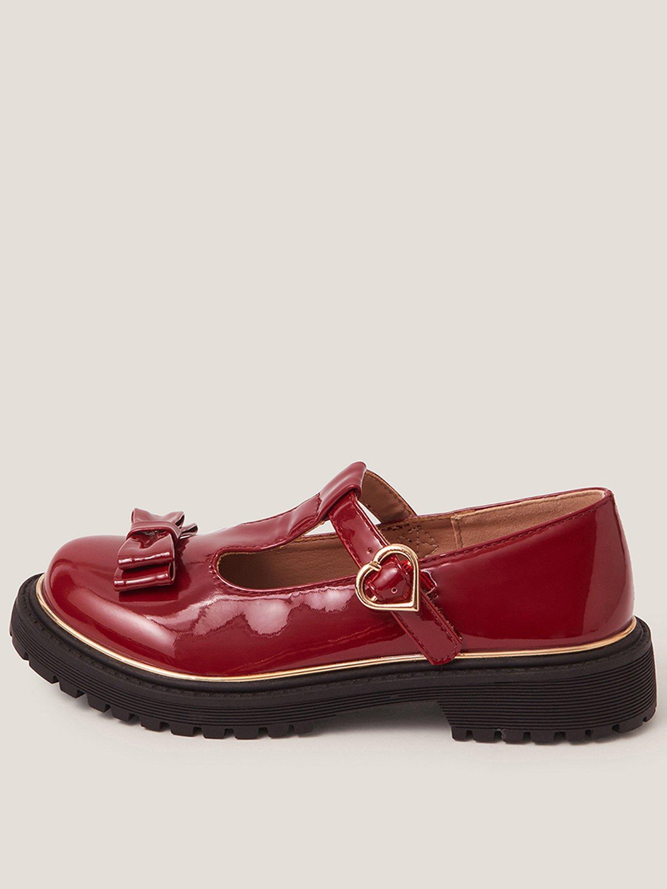 undefined Girls Mary Jane Chunky Bow Shoe - Dark Red