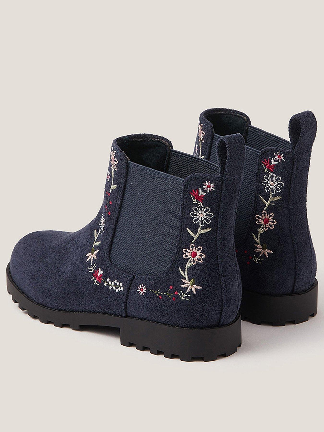 Monsoon Girls Flower Embroidered Boots Navy Very