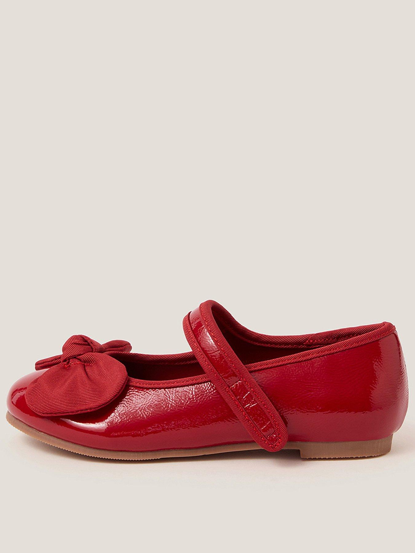 Monsoon Girls Patent Bow Ballerina Shoes Red Very