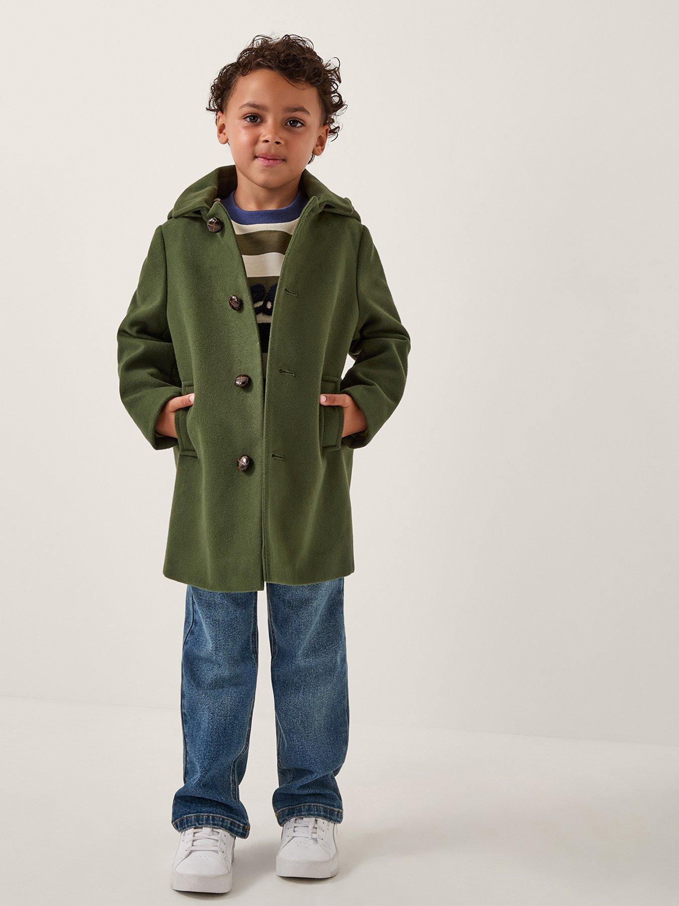 Monsoon Boys Hooded Button Coat - Green