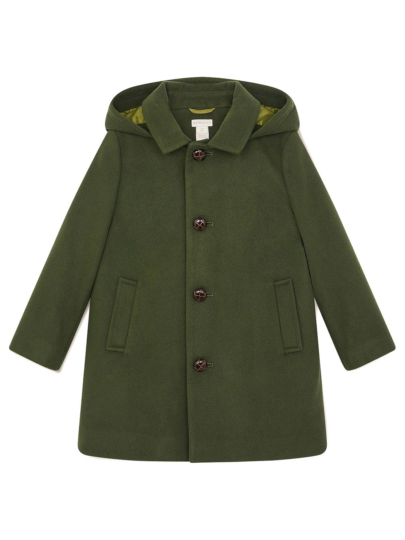Monsoon Boys Hooded Button Coat - Green