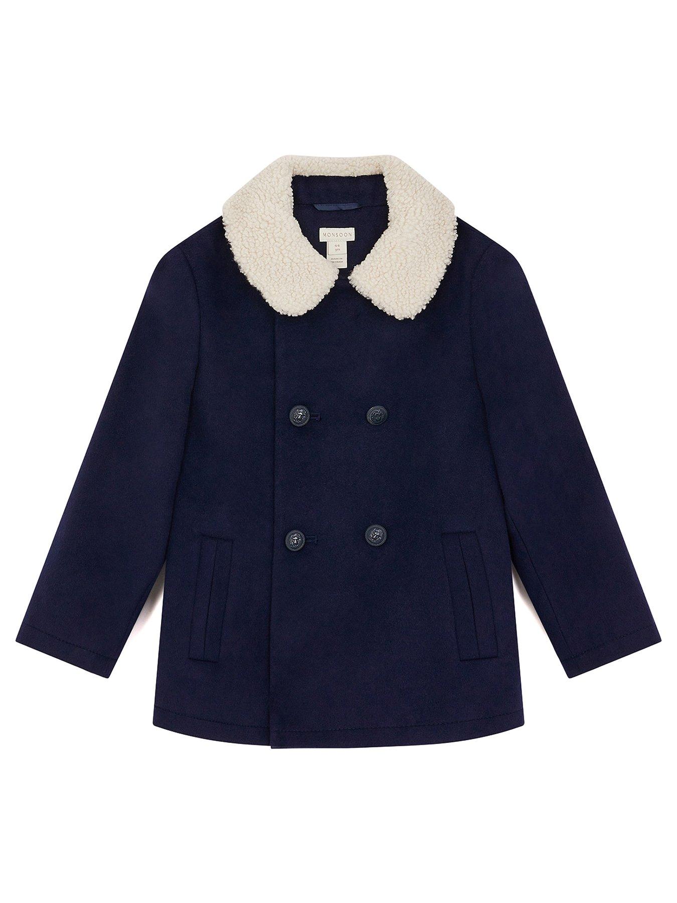 undefined Boys Borg Collar Peacoat - Navy