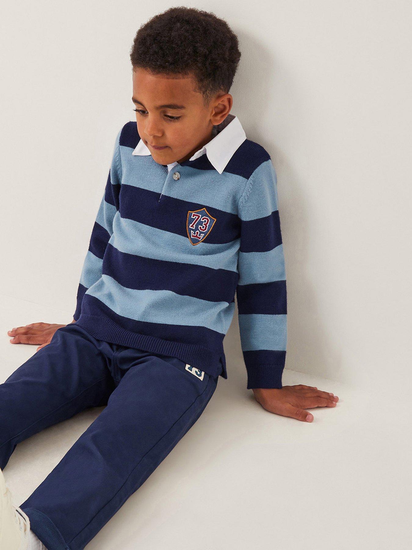 undefined Boys Long Sleeve Badge Stripe Knit Polo Top - Blue