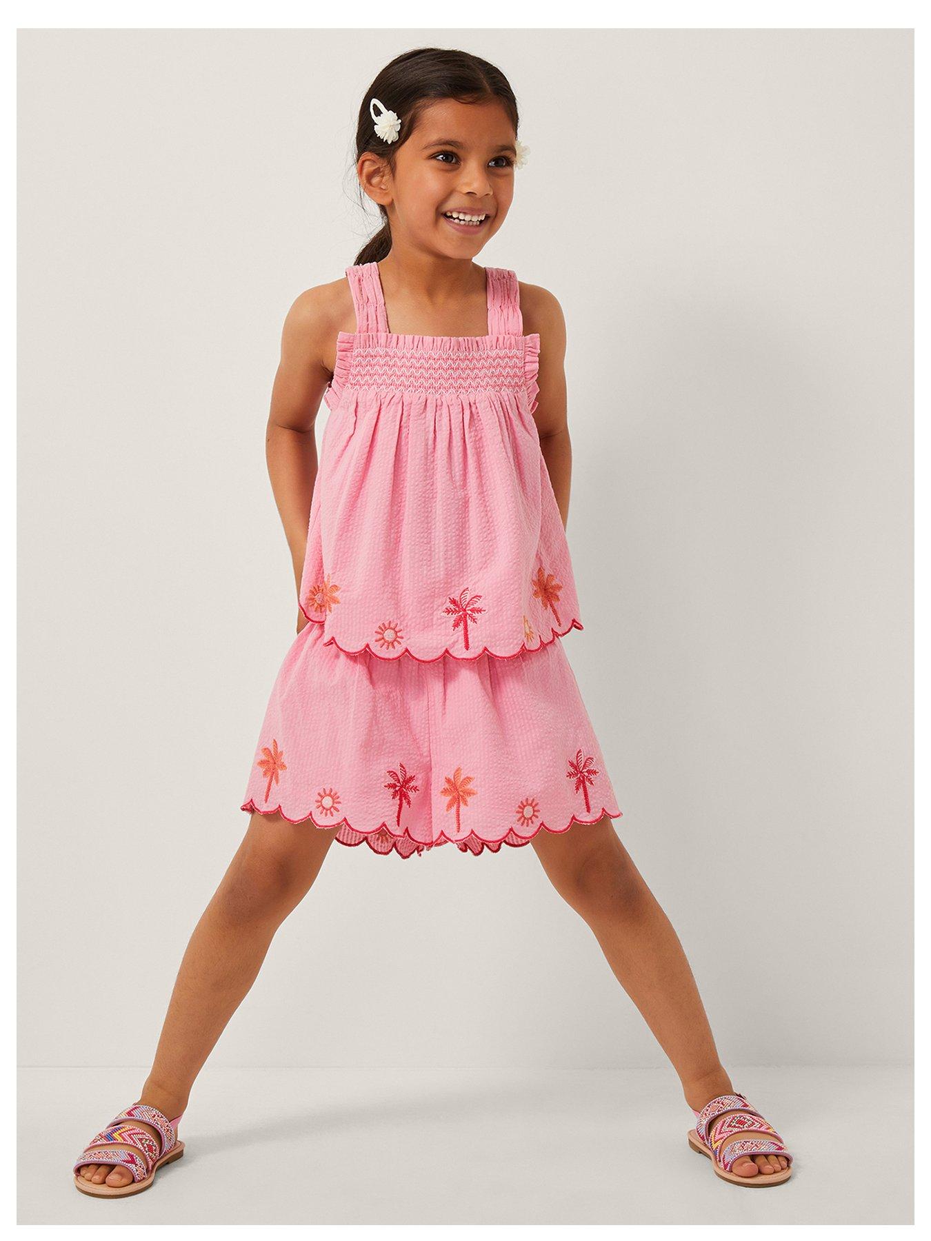 undefined Girls Seersucker Stripe Palm Set - Pink
