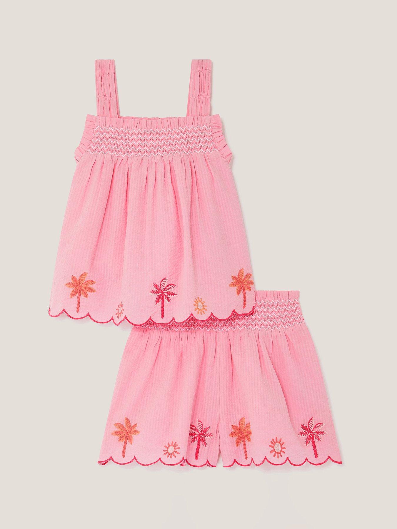 Image 2 of 4 of Monsoon Girls Seersucker Stripe Palm Set - Pink