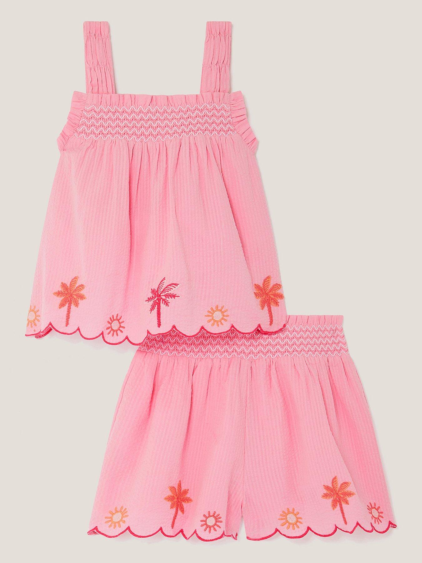 Image 3 of 4 of Monsoon Girls Seersucker Stripe Palm Set - Pink