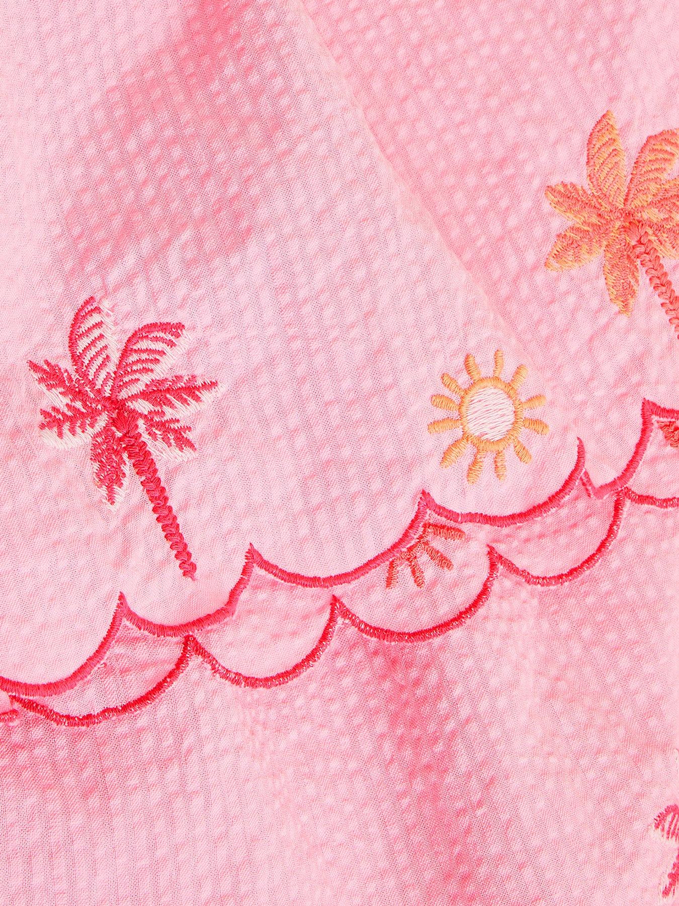 Image 4 of 4 of Monsoon Girls Seersucker Stripe Palm Set - Pink