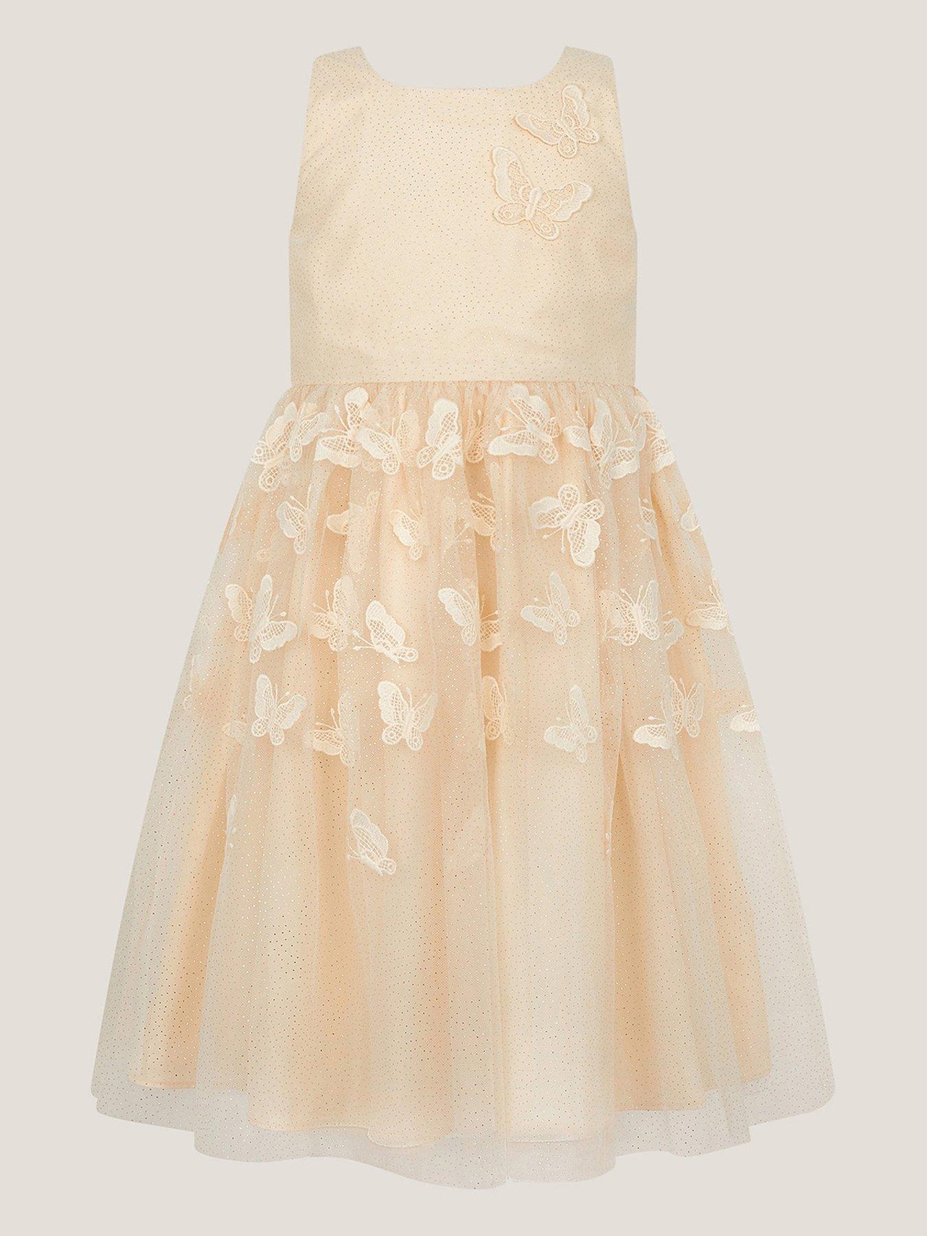 undefined Girls Mapel Butterfly Scuba Dress - Beige