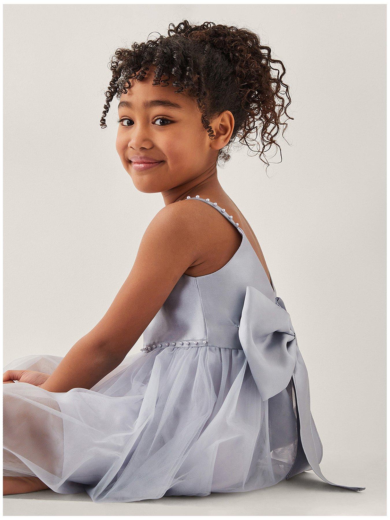 undefined Girls Pearl Strap Big Bow Dress - Blue