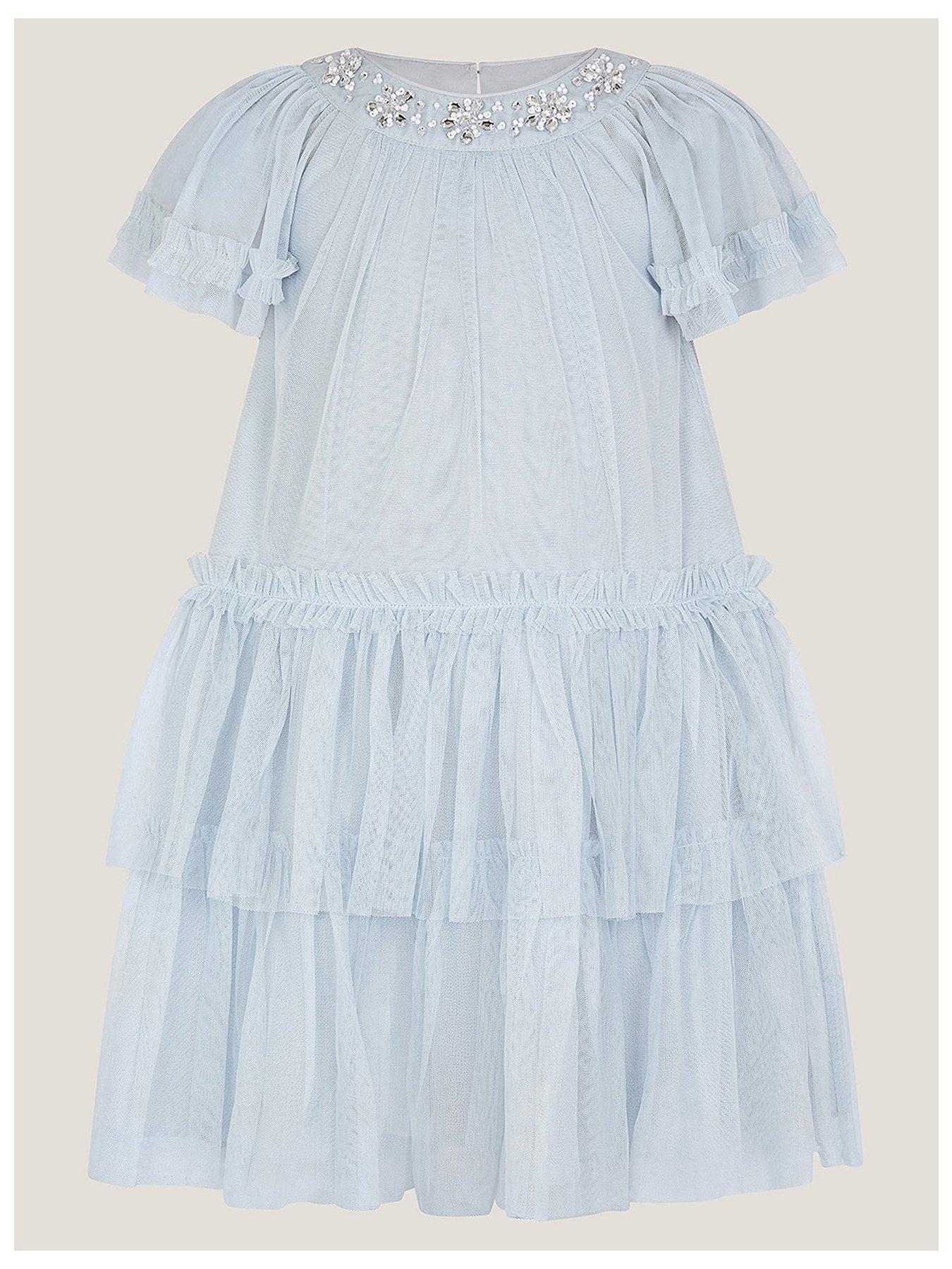 undefined Girls Anastasia Beaded Neck Swirl Dress - Light Blue