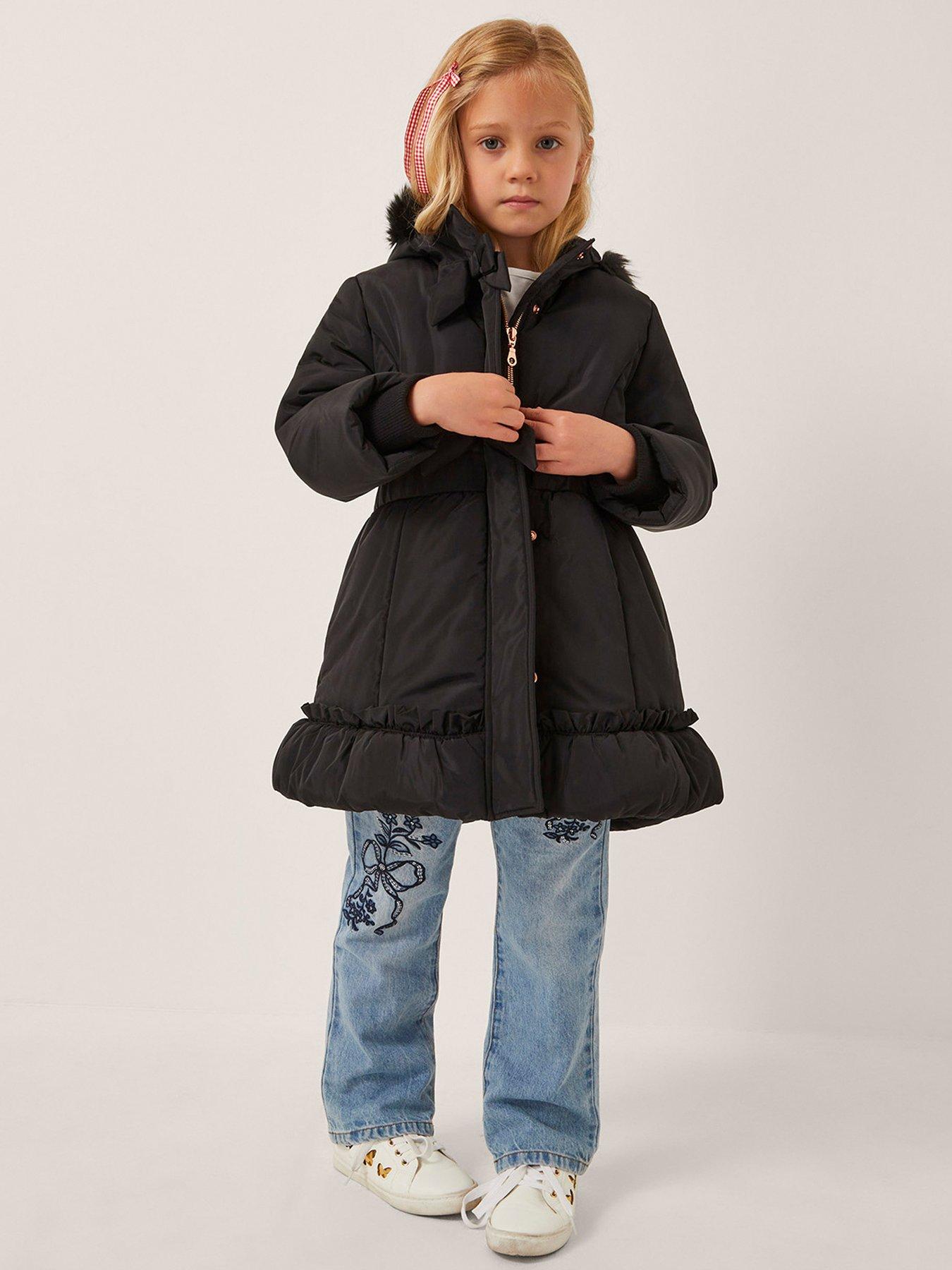 undefined Girls Frill Bow Padded Coat - Black
