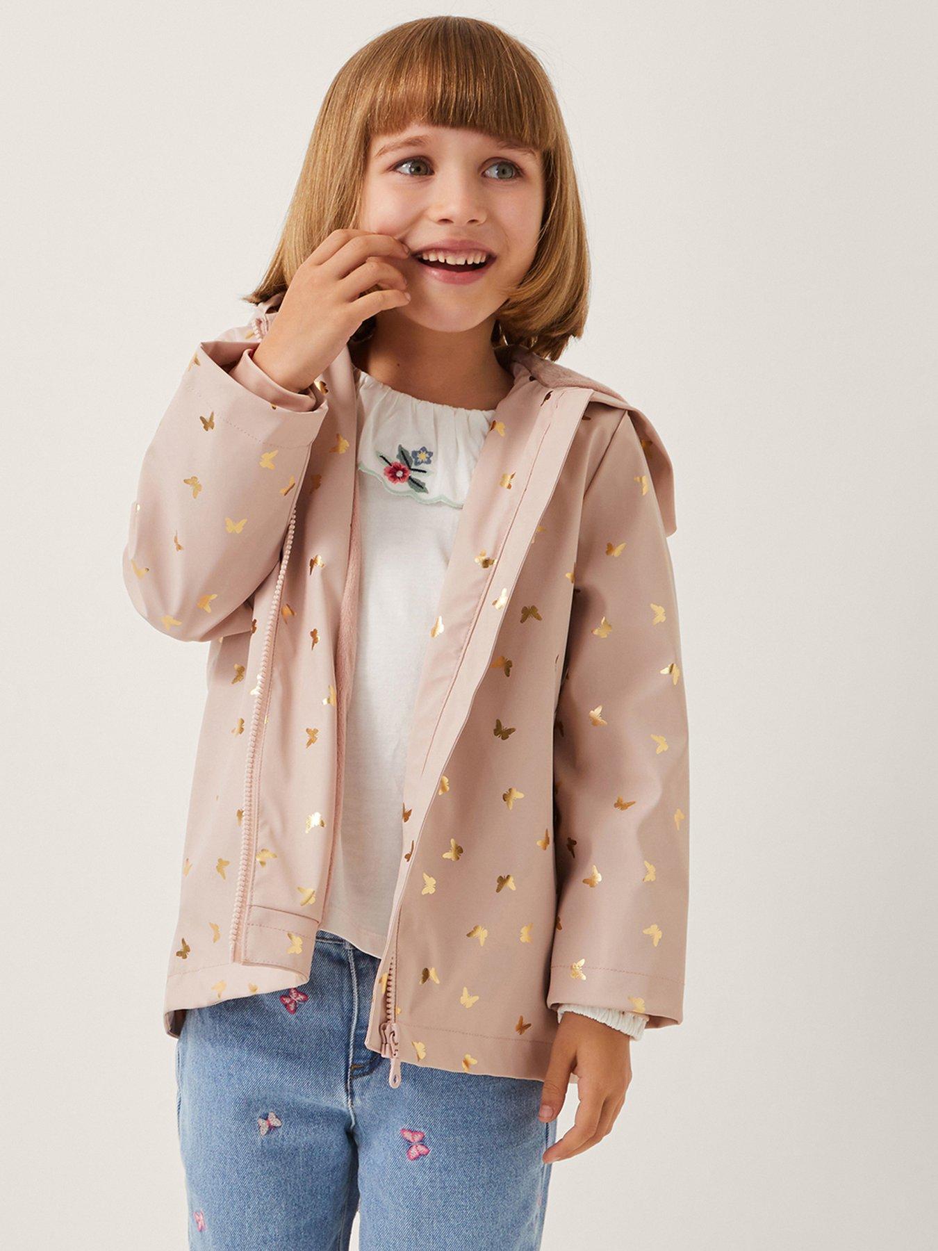 undefined Girls Butterfly Foil Print Raincoat - Pink